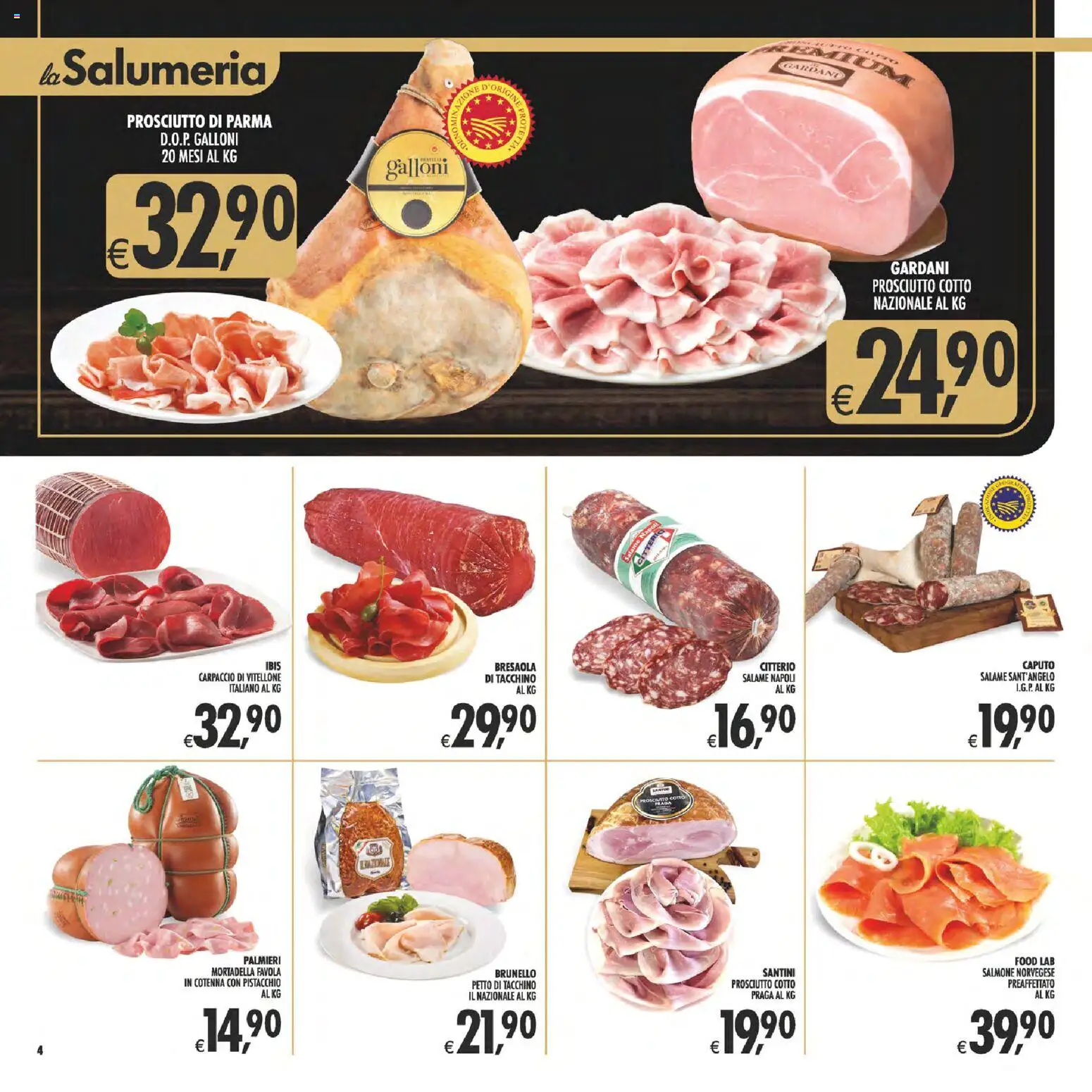 Volantino Decò del 11/08/2026 | Pagina: 4 | Prodotti: Prosciutto Cotto, Salame, Tacchino, Mortadella