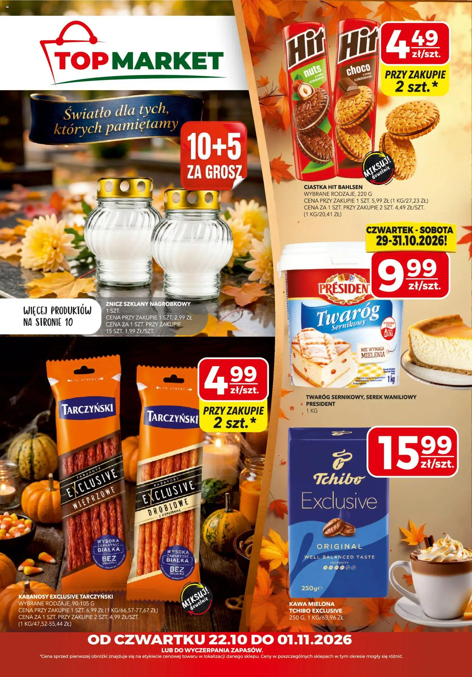 Top Market gazetka od 22.10.2026 | Strona: 1 | Produkty: Serek waniliowy, Kawa, Wieprzowina, Ciastka