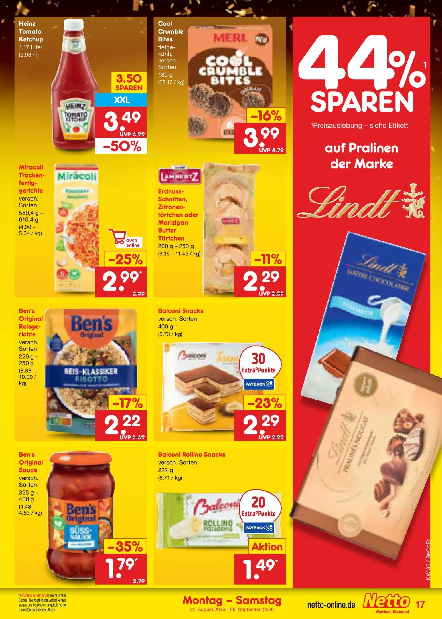 Netto Marken-Discount Prospekt – gültig ab 31.08.2026 | Seite: 23 | Produkte: Gerichte, Lindt, Ketchup, Zitronen