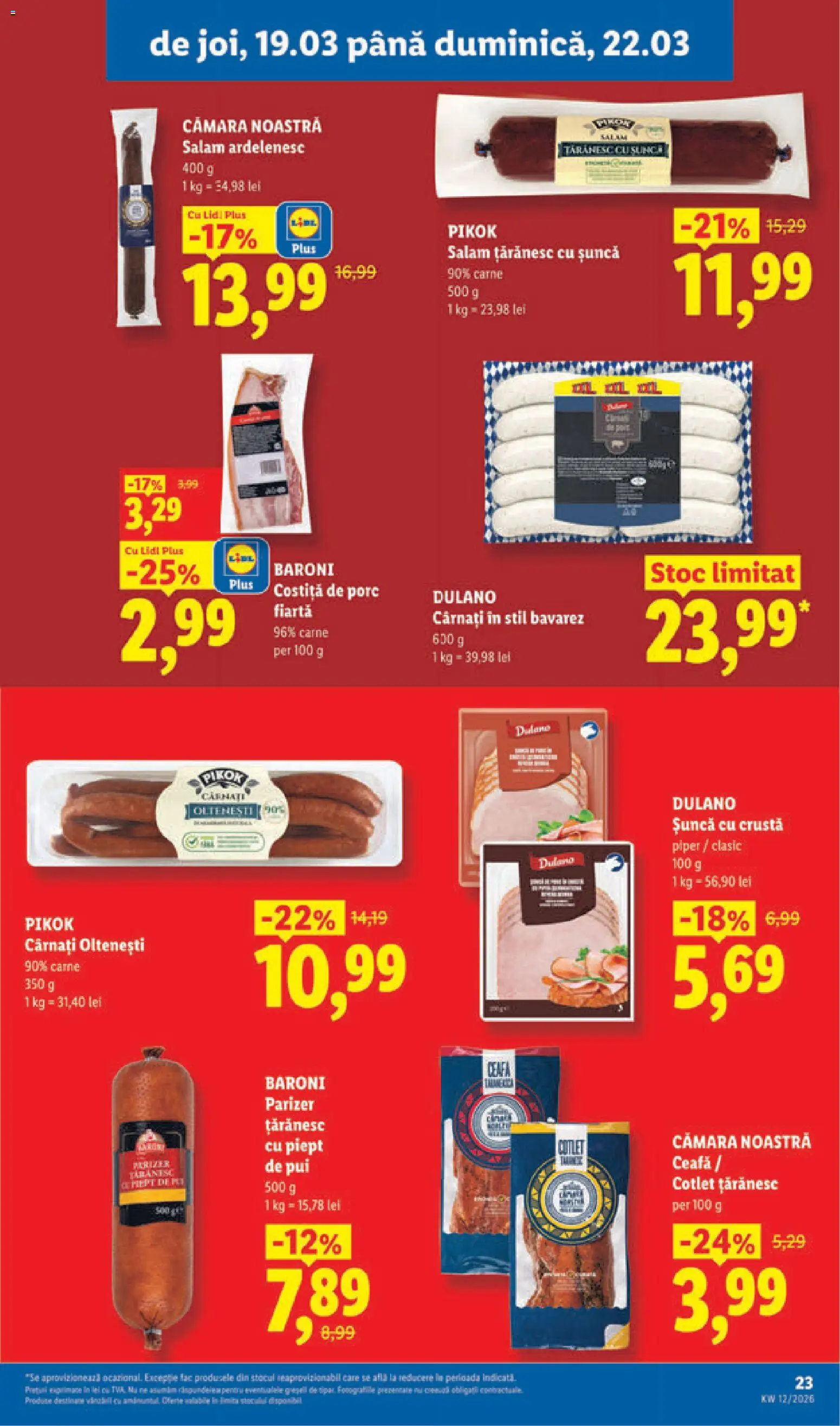 Noul catalog Lidl – valabil de la 16.03.2026 | Pagină: 23 | Produse: Salam, Șuncă, Piper, Cârnați