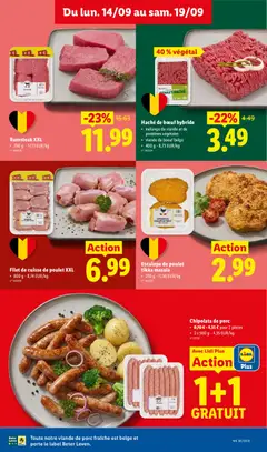 Chipolata de porc, Chipolata de porc, • 8,70 € - 4,35 € pour 2 pièces, • 2 x 500 g - 4,35 EUR/kg - Voorbeeld van een folder van Lidl, geldig van 14/09/2026 | Pagina: 5