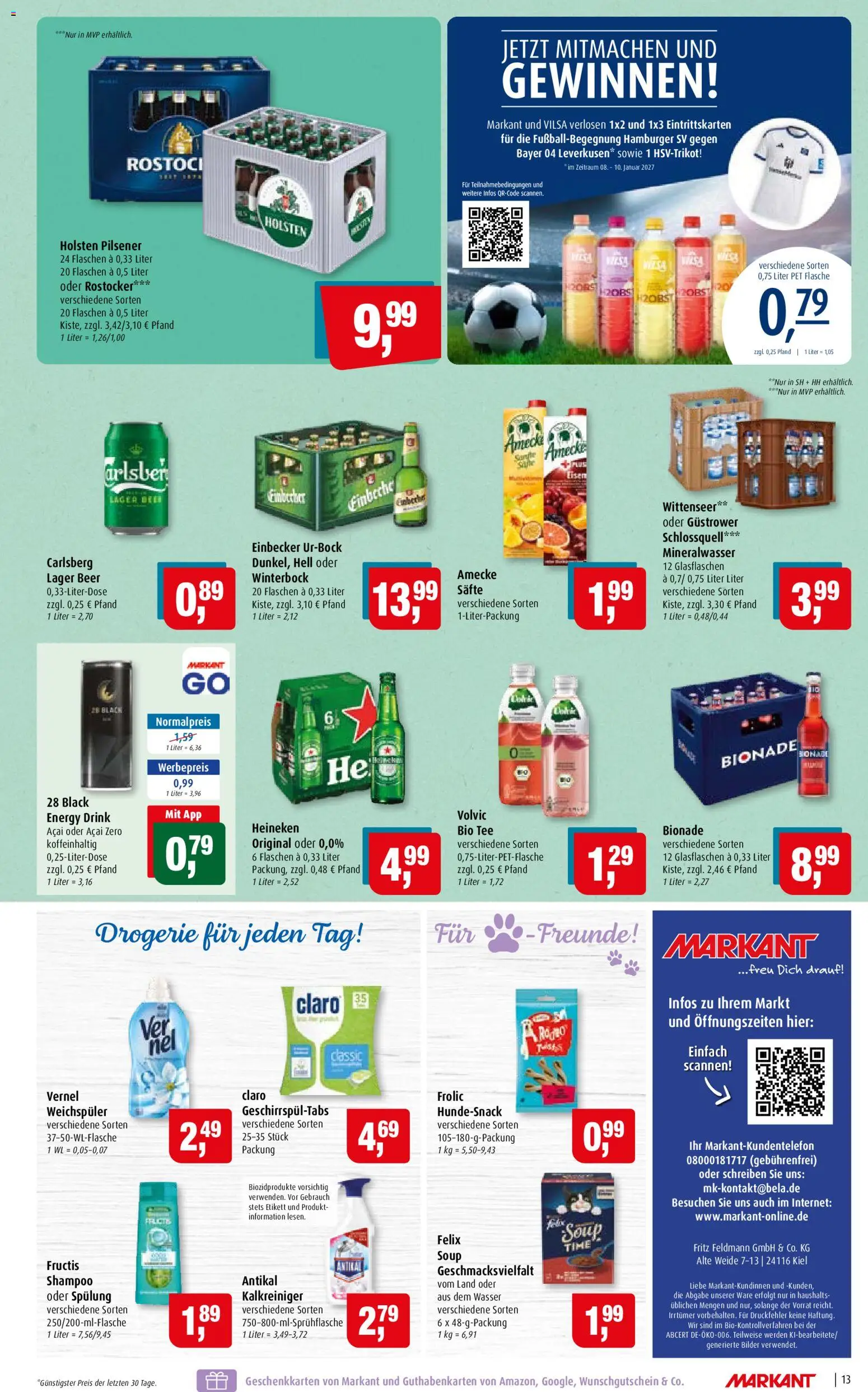 Markant Prospekt – gültig ab 02.11.2026 | Seite: 13 | Produkte: Wasser, Weichspüler, Tee, Volvic