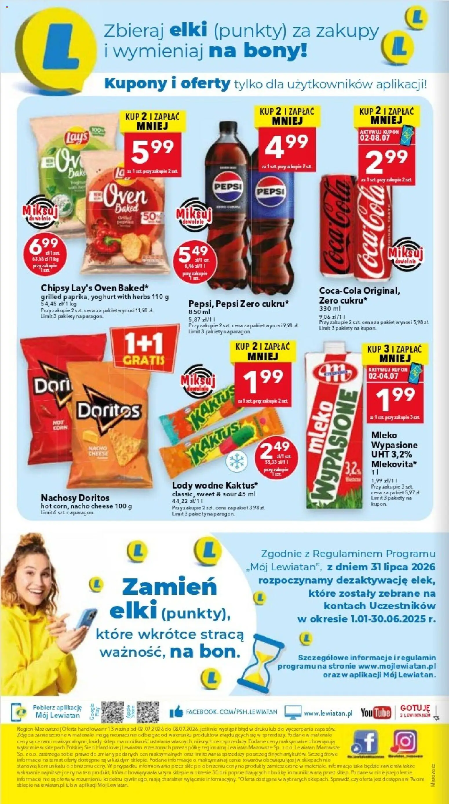 Lewiatan gazetka - Warszawa od 02.07.2026 | Strona: 8 | Produkty: Pepsi, Lays, Mleko, Lody