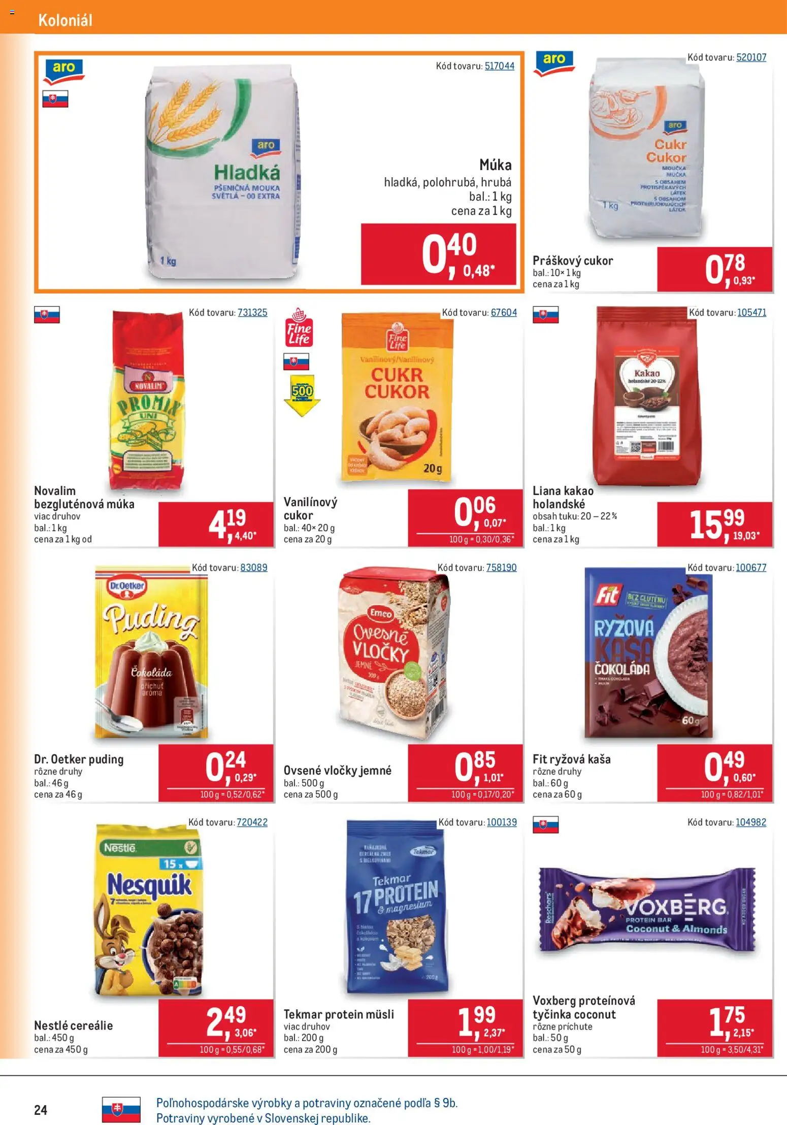 Nové Metro akcie – leták je platný od 06.05.2026 | Strana: 24 | Produkty: Protein, Čokoláda, Cereálie, Vločky