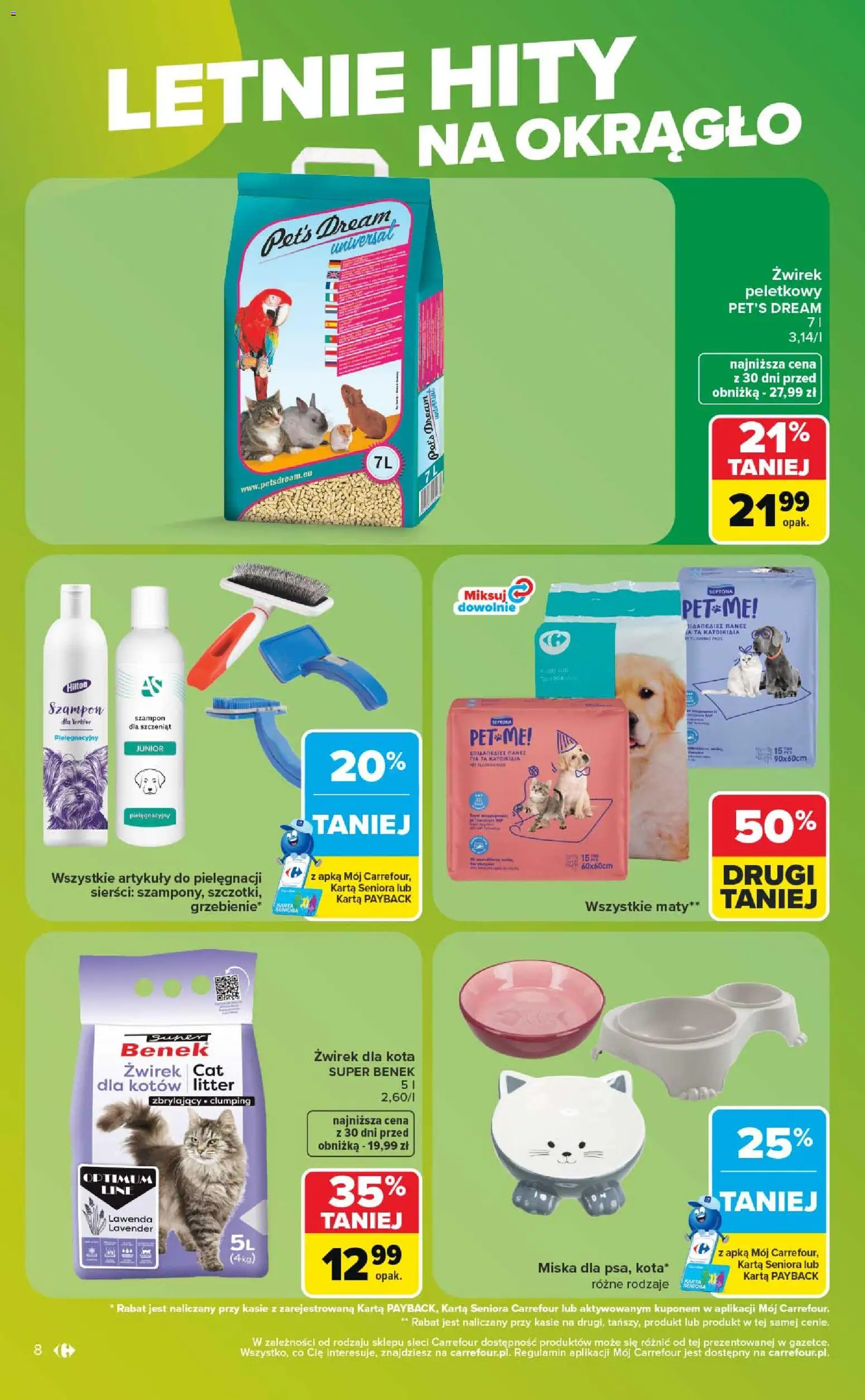 Carrefour gazetka - Ostatnie sztuki i letnie hity od 27.07.2026 | Strona: 8 | Produkty: Karta, Żwirek dla kota, Szampon