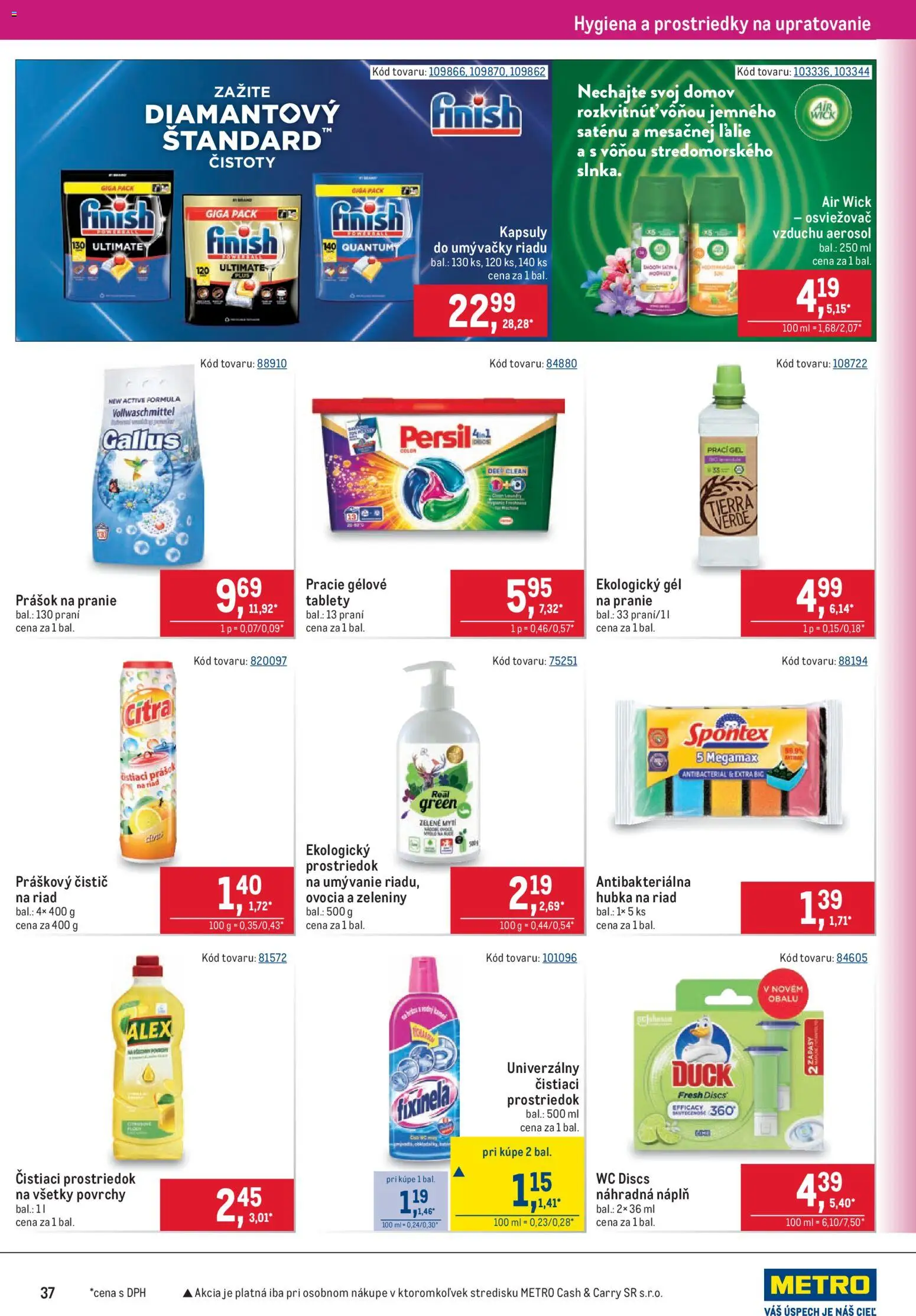 Nové Metro akcie – leták je platný od 09.09.2026 | Strana: 37 | Produkty: Persil, Wc, Čistiaci prostriedok, Air Wick