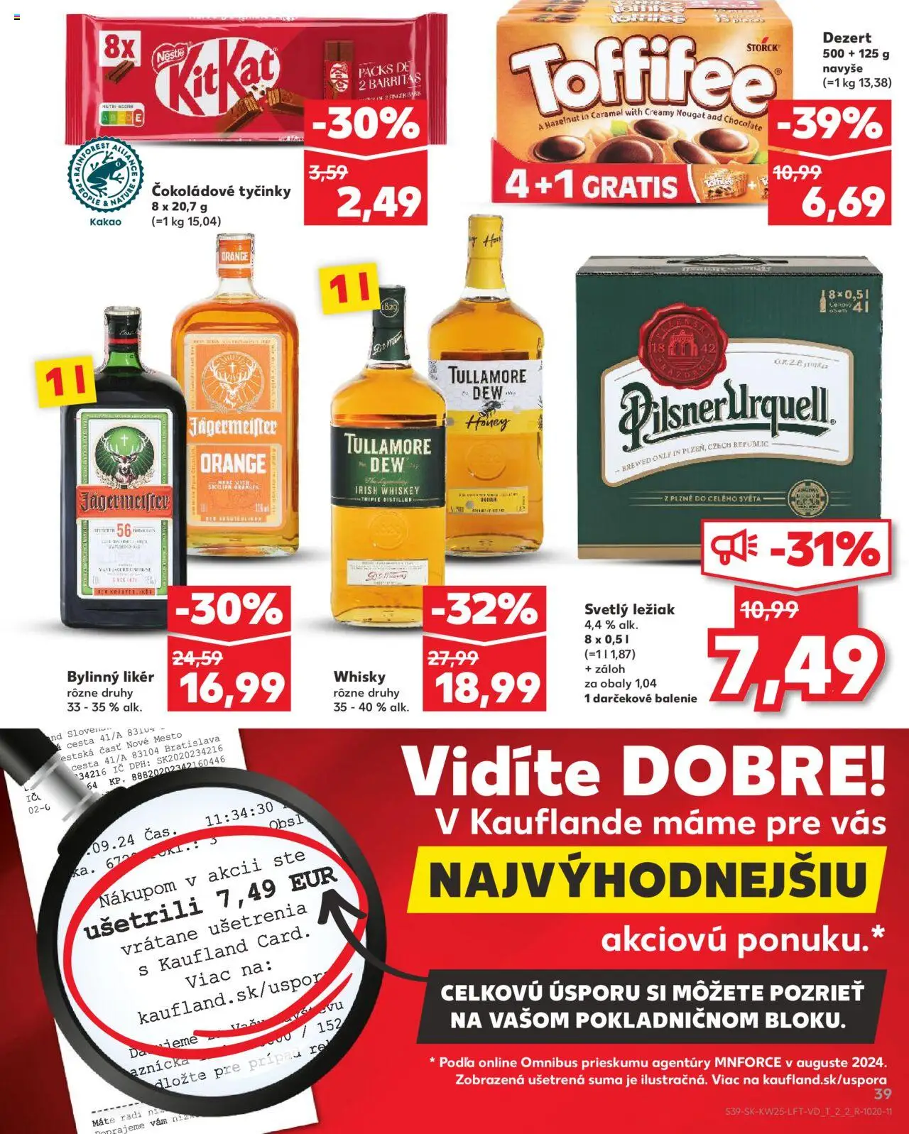 Nové Kaufland akcie – leták je platný od 19.06.2025 | Strana: 39 | Produkty: Jägermeister, Pilsner Urquell, Jägermeister Orange, Tullamore Dew