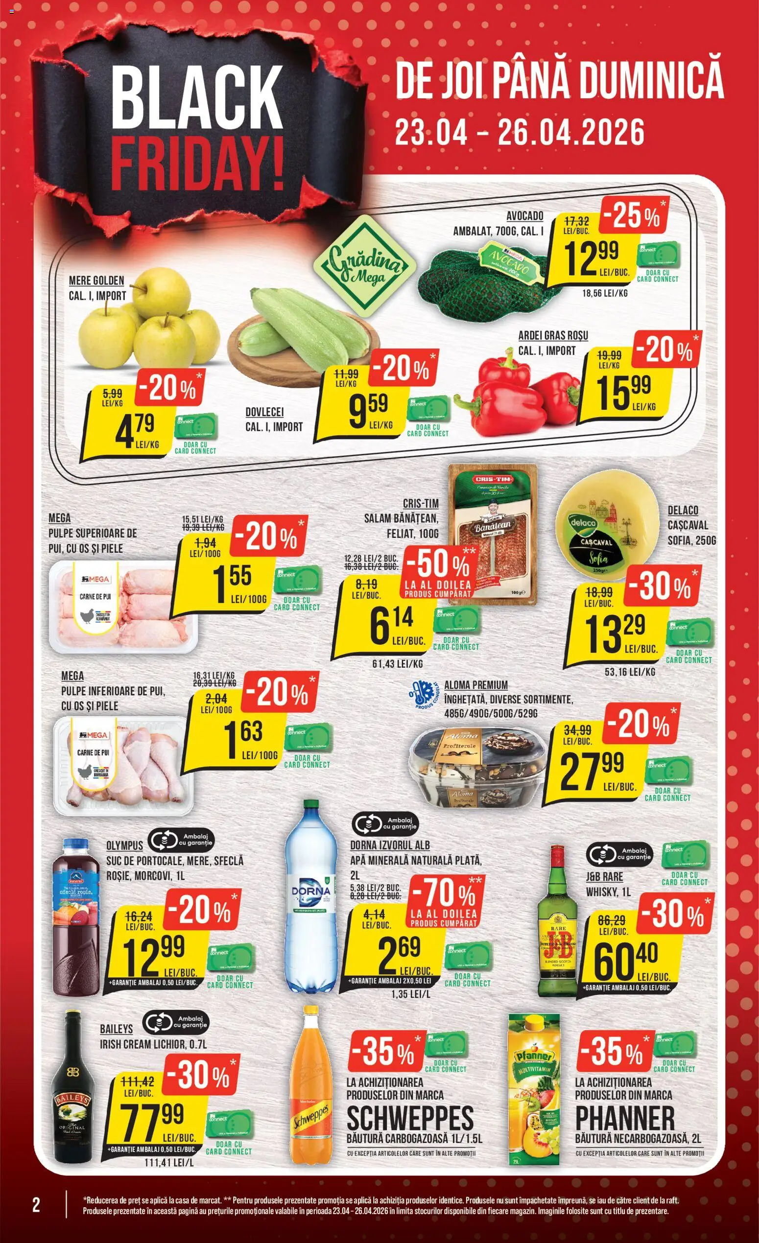 Noul catalog Mega Image – valabil de la 23.04.2026 | Pagină: 2 | Produse: Yazı tahtası kalemi, Cașcaval, Ardei, Salam
