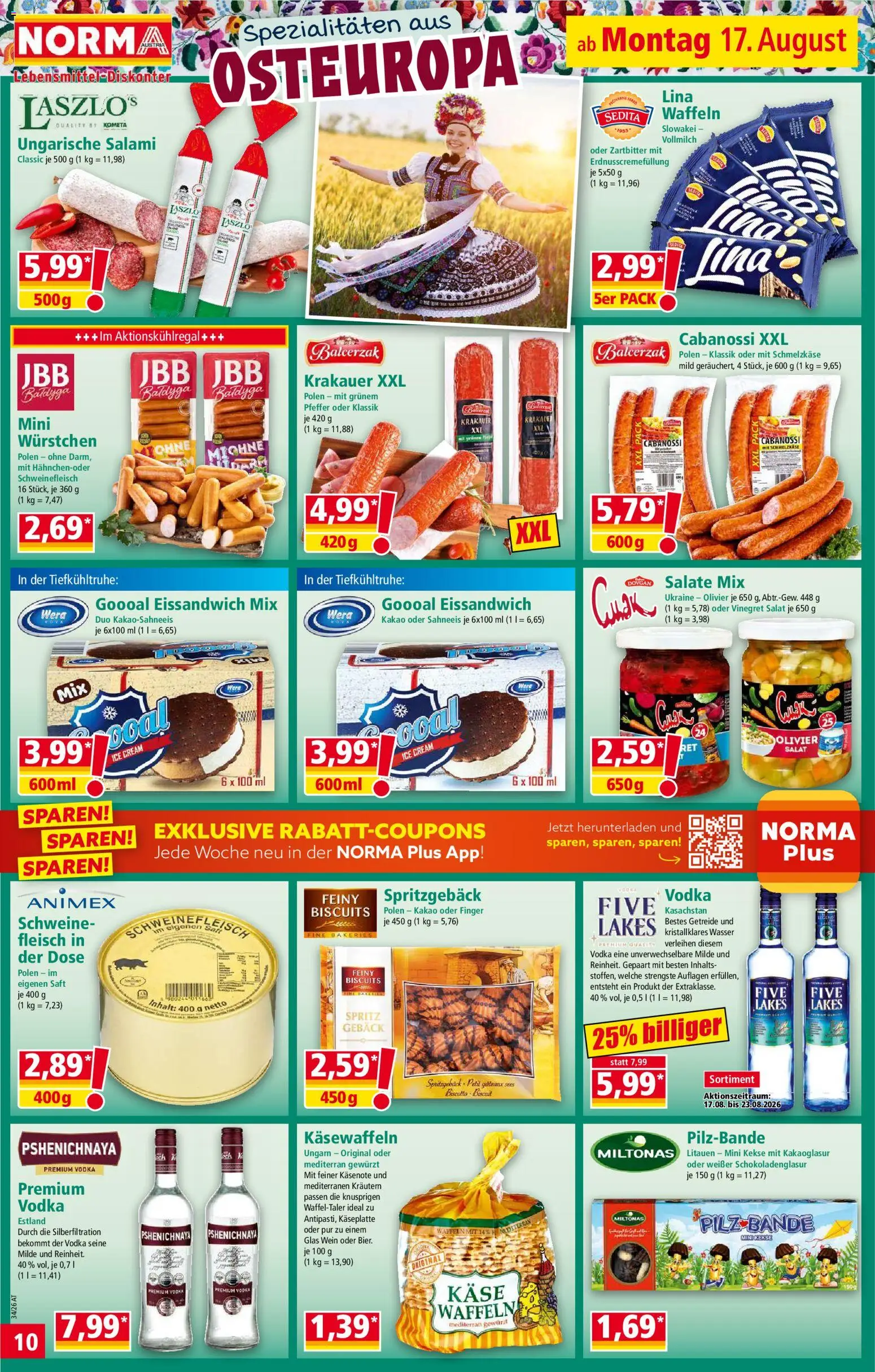 Norma Flugblatt gültig ab 17.08.2026 | Seite: 10 | Produkte: Salat, Kakaoglasur, Waffeln, Gebäck