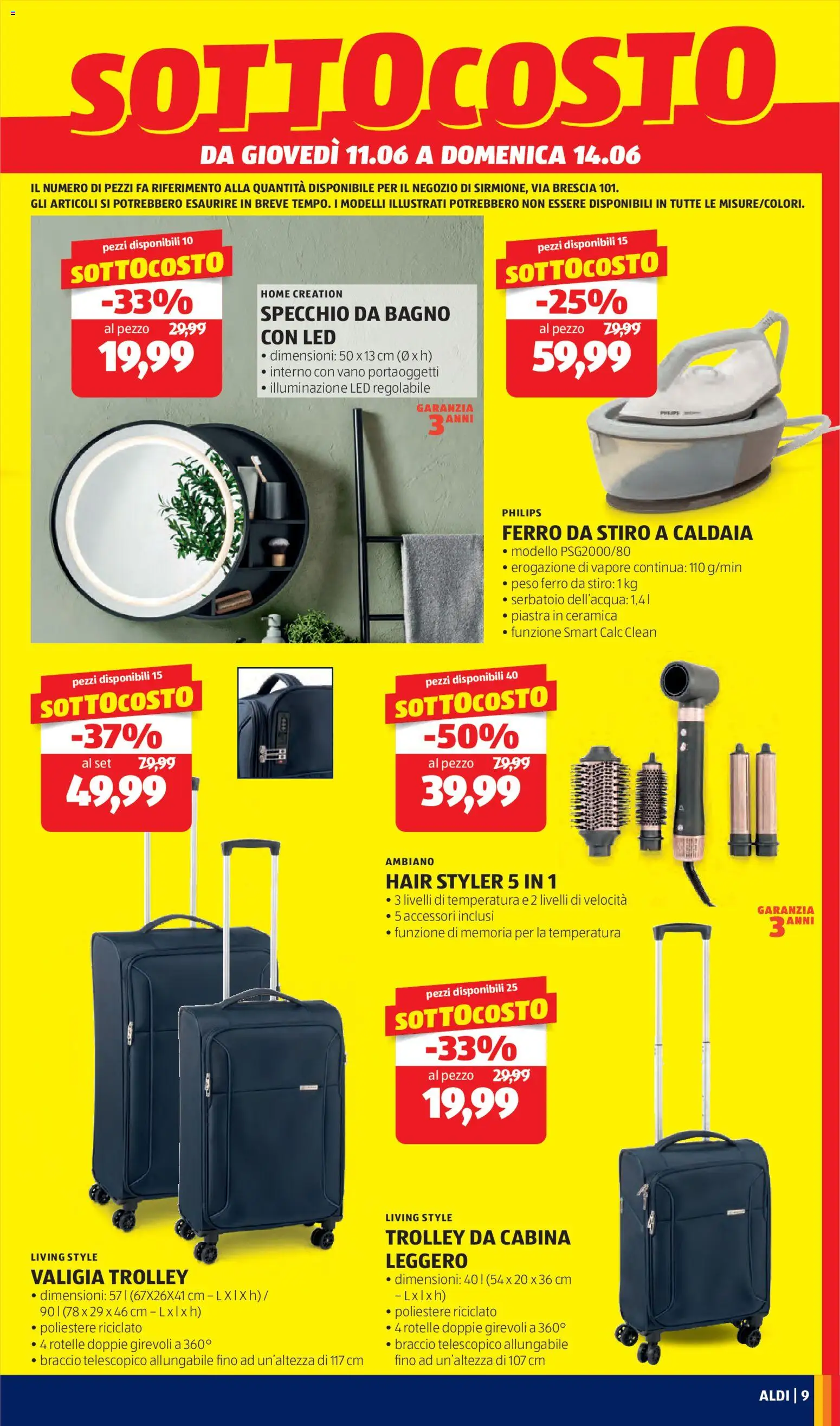 Volantino Aldi del 11.06.2026 | Pagina: 9 | Prodotti: Caldaia, Valigia, Trolley, Bagno