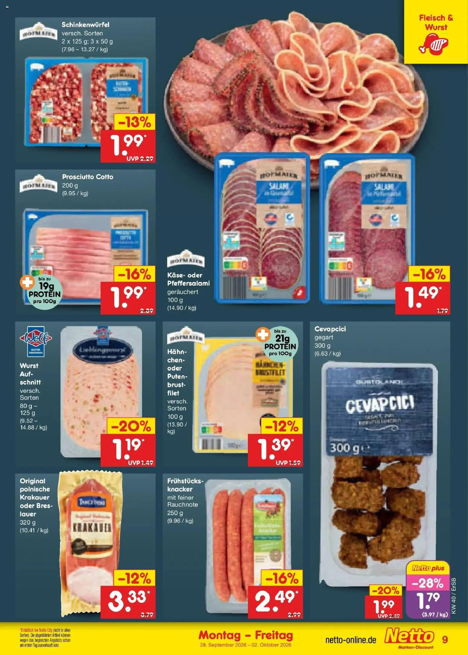 Netto Marken-Discount Prospekt Nordhausen – gültig ab 28.09.2026 | Seite: 11 | Produkte: Käse, Cevapcici, Salami, Fleisch