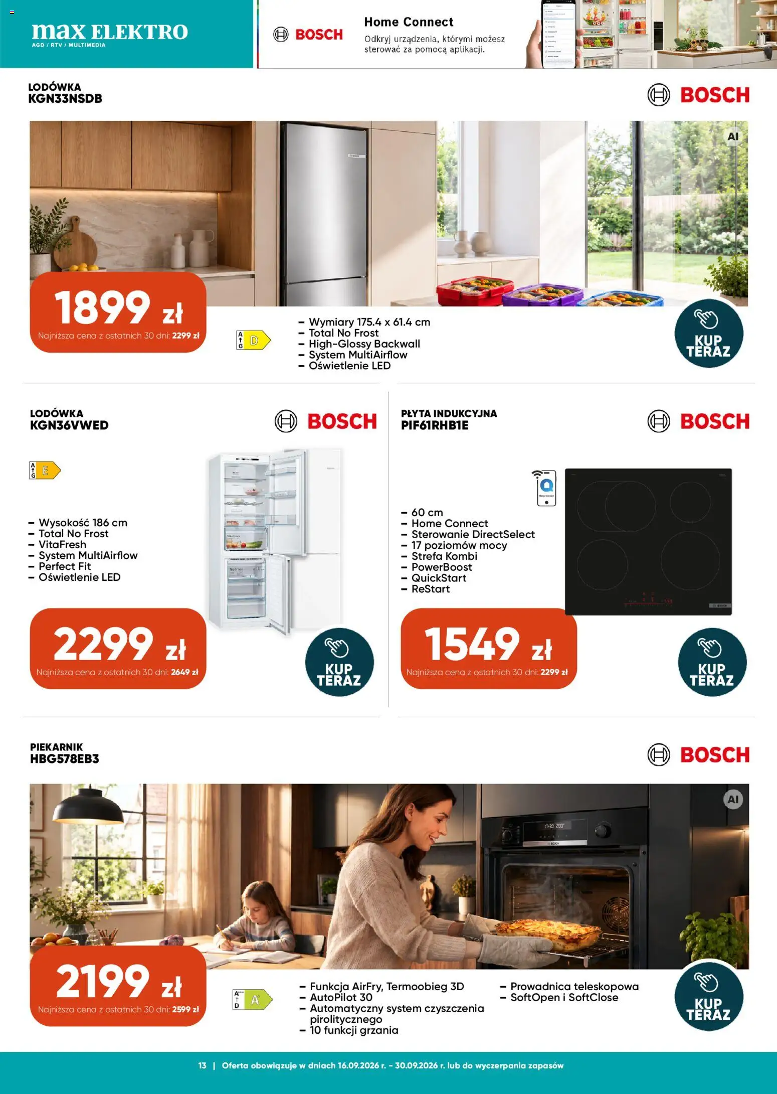 Max elektro gazetka od 16.09.2026 | Strona: 13 | Produkty: Płyta indukcyjna, Lodówka, Piekarnik, Perfect Fit