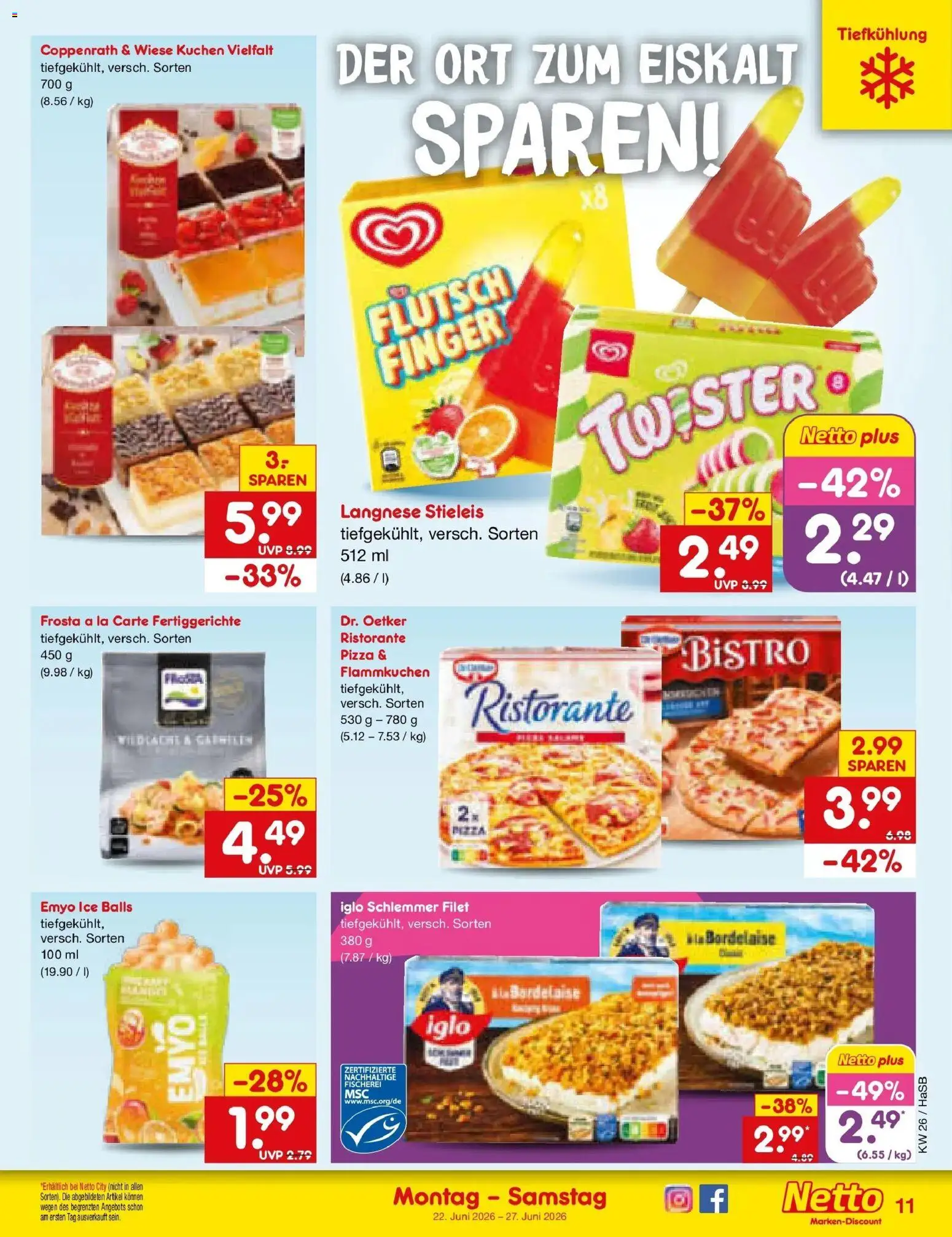 Netto Marken-Discount Prospekt Wuppertal – gültig ab 21.06.2026 | Seite: 13 | Produkte: Ristorante, Iglo, Pizza, Kuchen