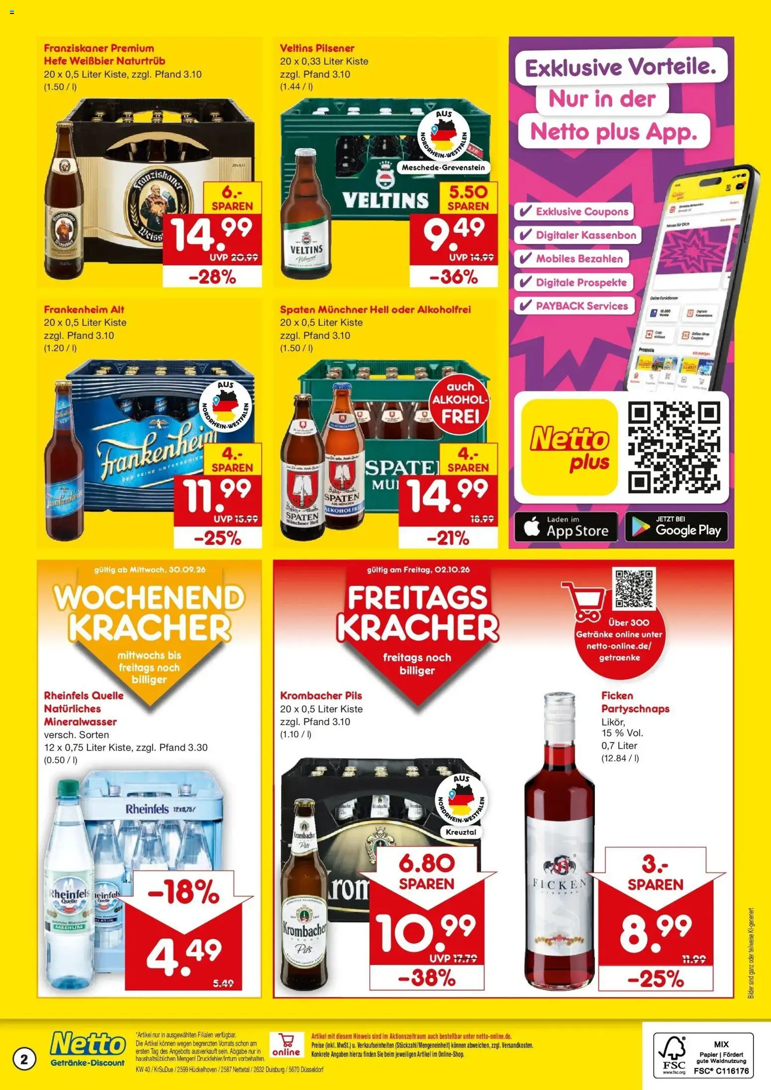 Netto Marken-Discount Prospekt Hückelhoven-Baal – gültig ab 28.09.2026 | Seite: 2 | Produkte: Mineralwasser, Hefe weissbier, Alkohol, Weste