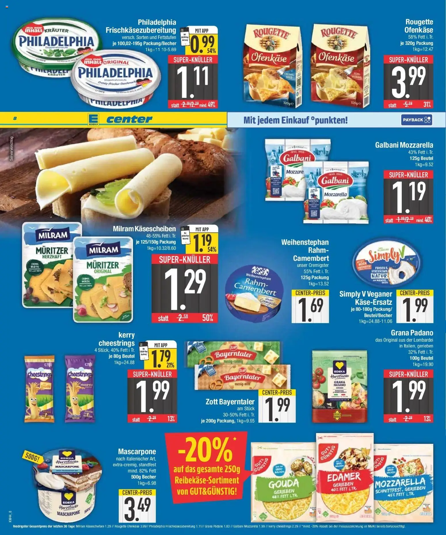 E center Prospekt Unterhaching (ab 26.10.2026) zum Blättern | Seite: 8 | Produkte: Mascarpone, Edamer, Camembert, Milram