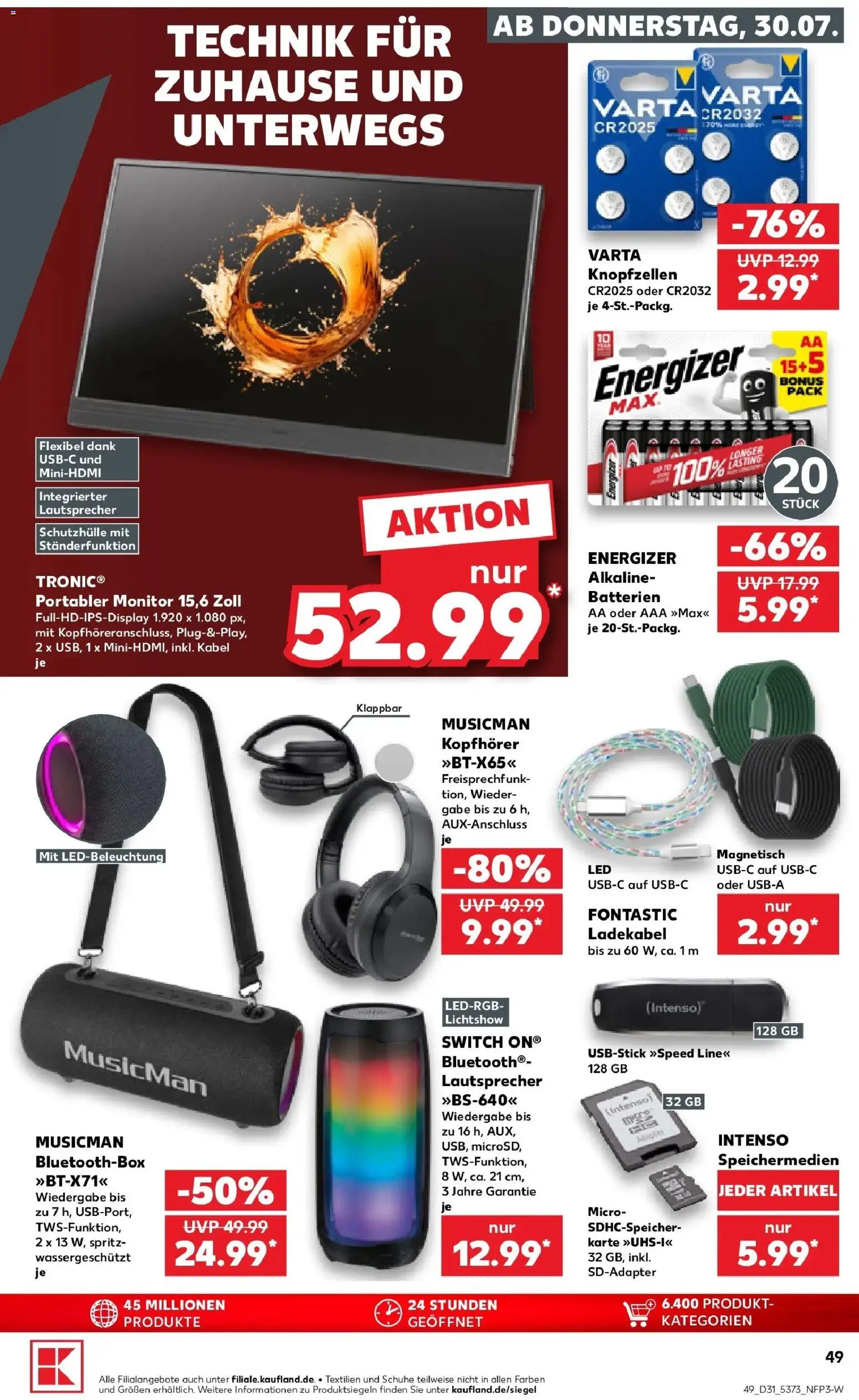 Kaufland Prospekt Bad Oldesloe – gültig ab 30.07.2026 | Seite: 49 | Produkte: Kabel, Batterien, Ladekabel, Monitor