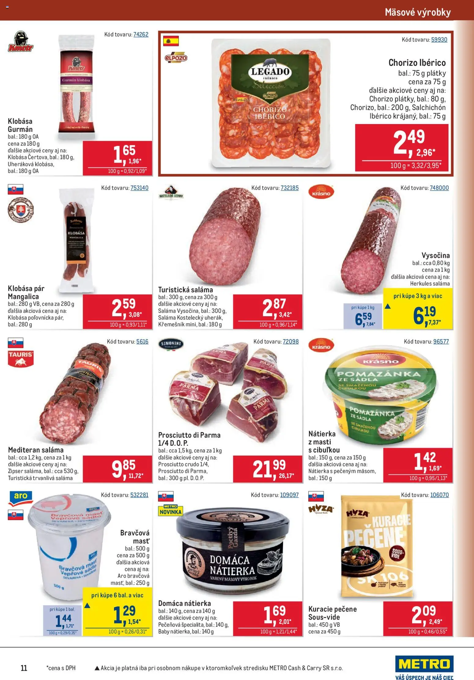 Nové Metro akcie – leták je platný od 29.07.2026 | Strana: 11 | Produkty: Saláma, Klobása