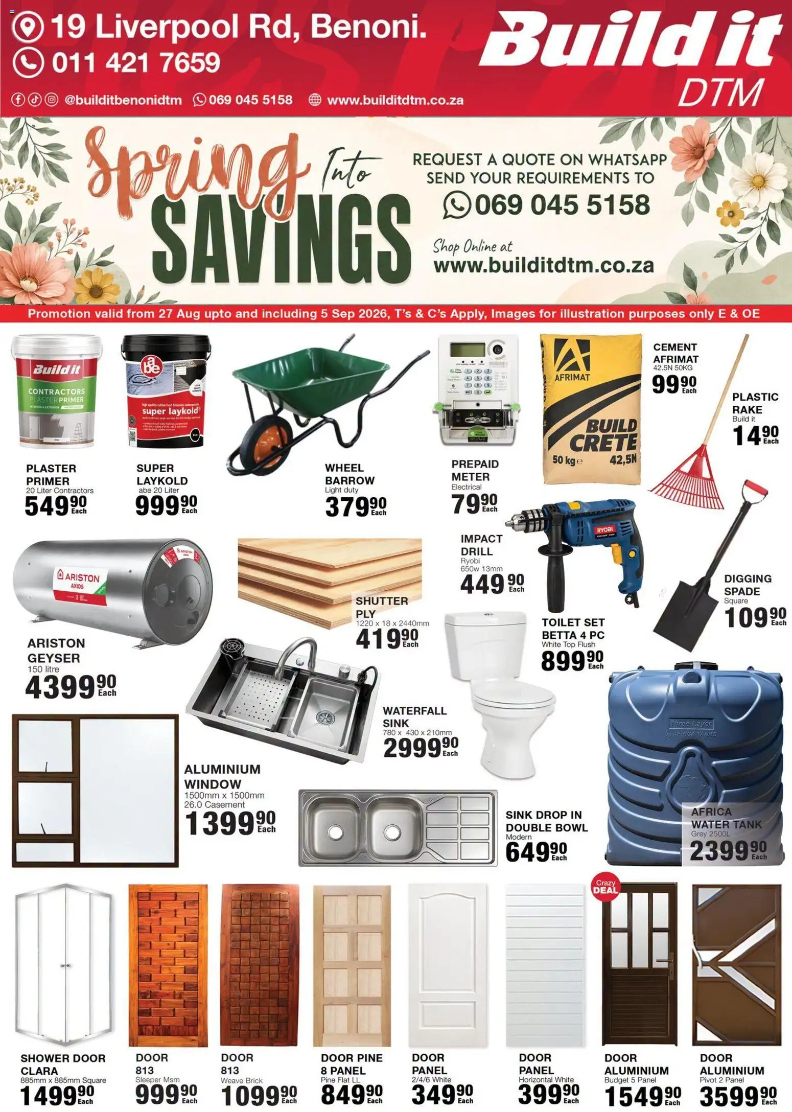 New Build It catalogue – valid from 27/08/2026 | Page: 1 | Products: Tank, Drill, Sink, Plaster