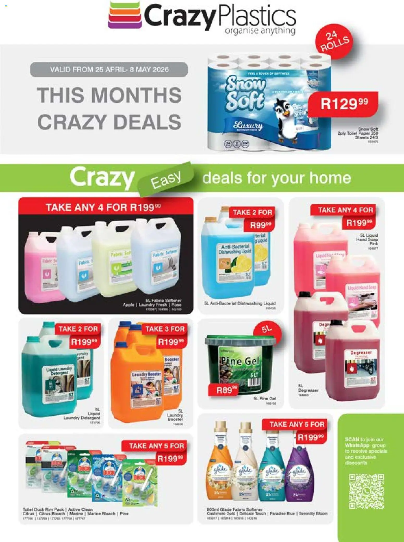 New Crazy Plastics catalogue – valid from 25.04.2026 | Page: 1 | Products: Toilet, Soup, Toilet paper, Dishwashing liquid