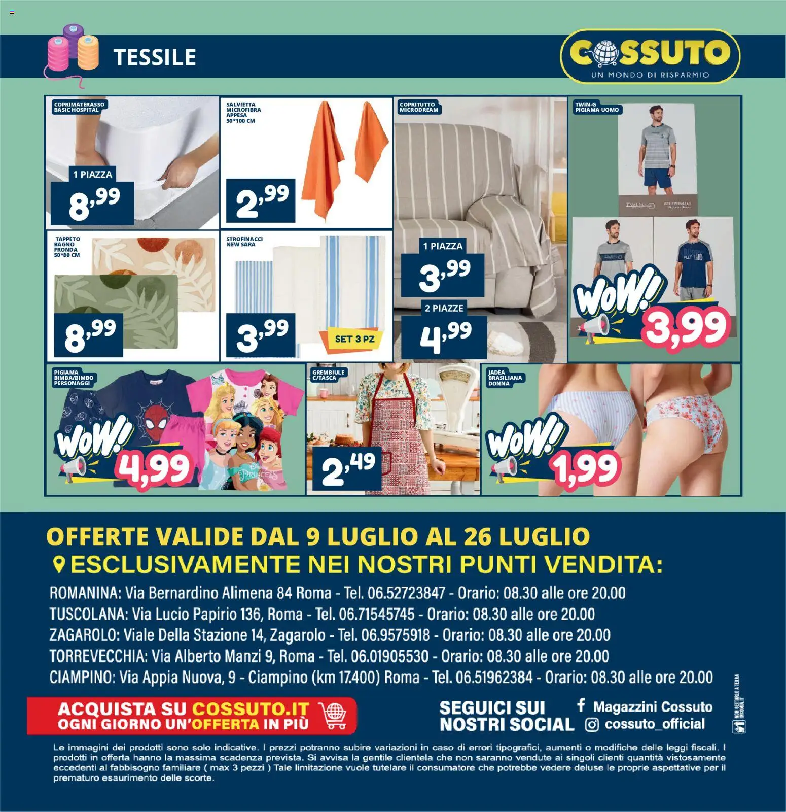 Volantino Cossuto del 09/07/2026 | Pagina: 12 | Prodotti: Grembiule, Bagno, Tappeto, Coprimaterasso