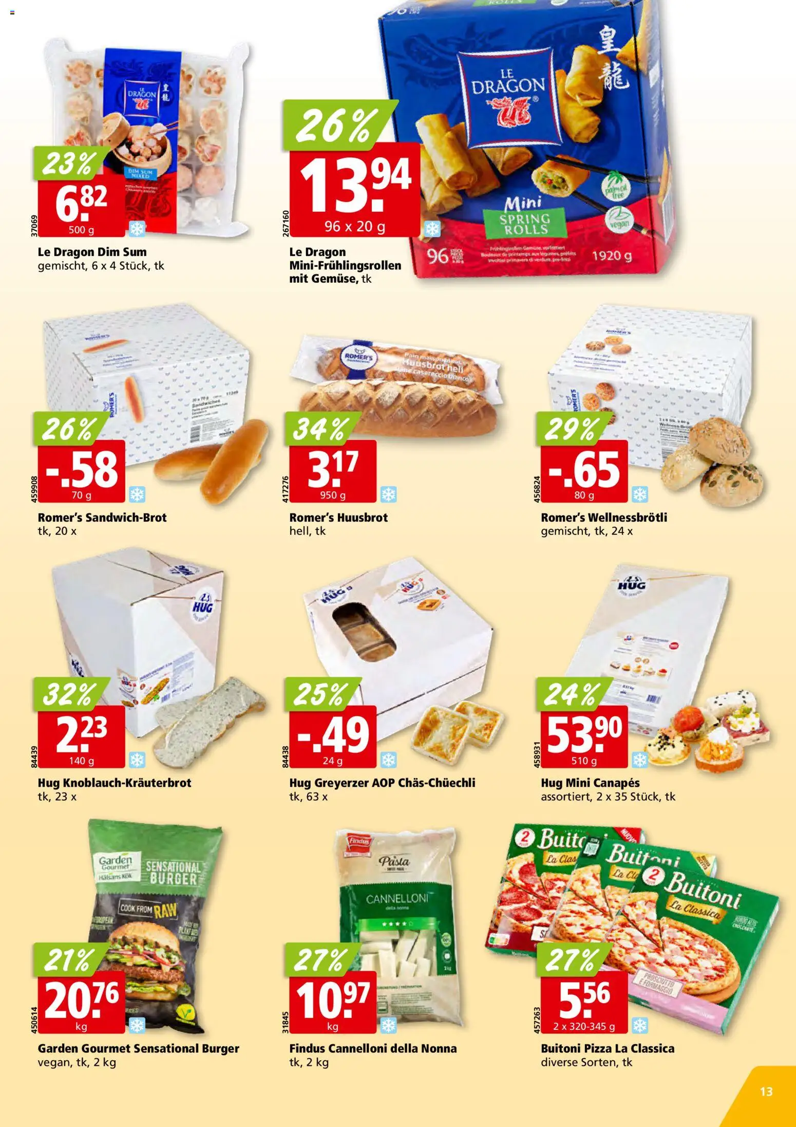 Aligro aktionen Schlieren, Gossau SG, Frauenfeld, Rapperswil-Jona, Sargans, Bern – gültig ab 13.07.2026 | Seite: 13 | Produkte: Burger, Pizza, Pasta