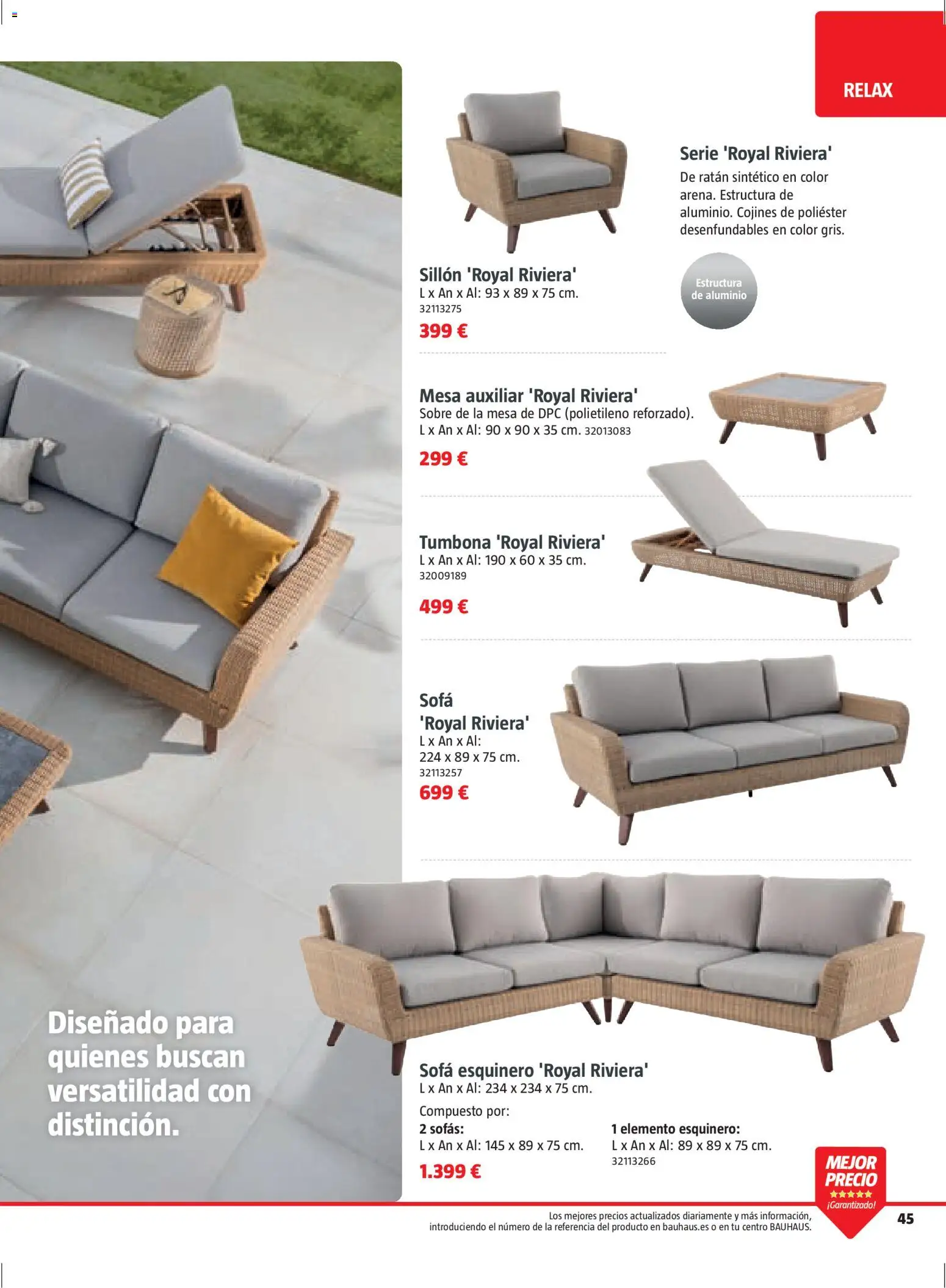 Bauhaus Verano │ válido desde el 16.03.2026 | Página: 45 | Productos: Tumbona, Mesa auxiliar, Sofá, Sillón