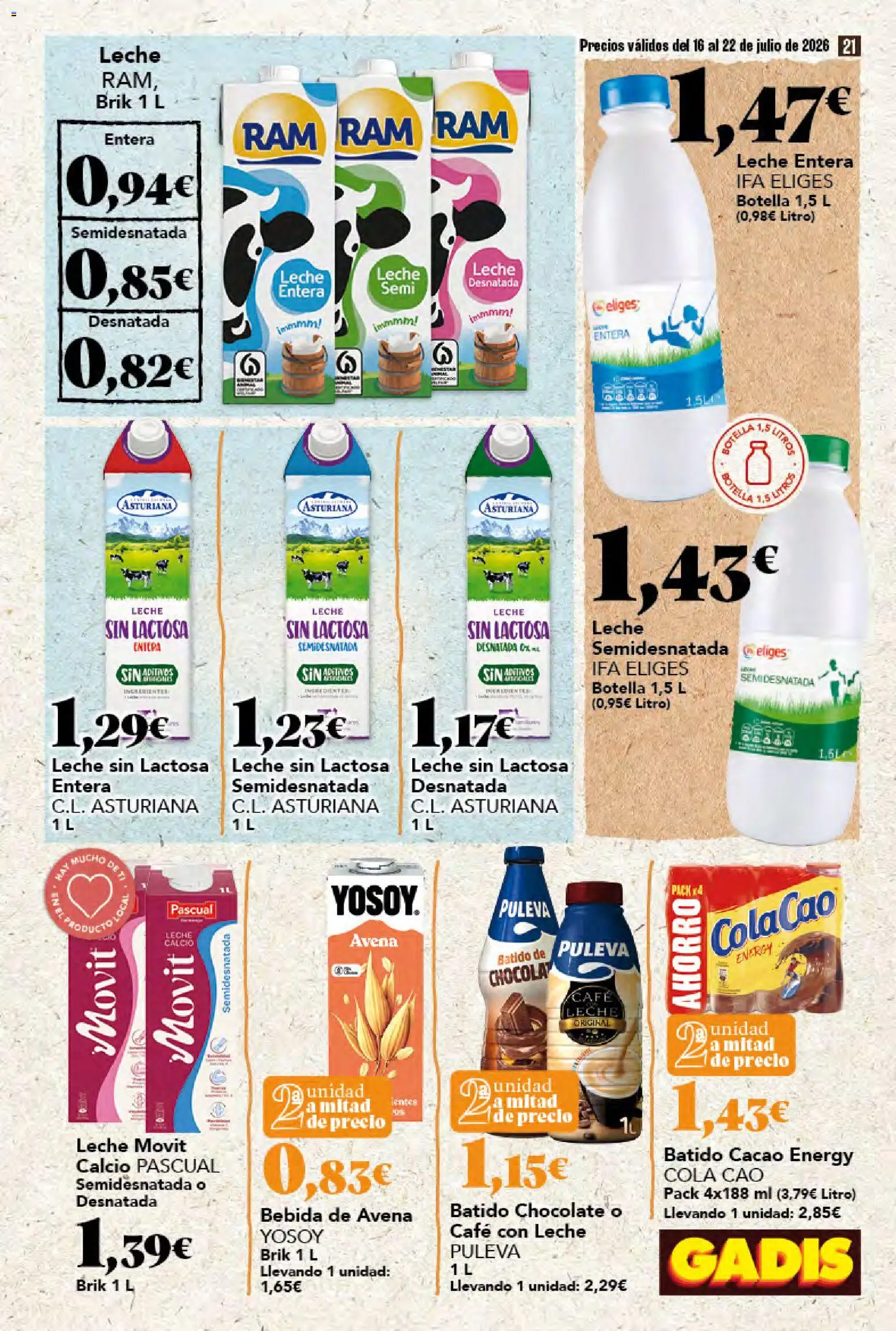 Gadis folleto │ válido desde el 16/07/2026 | Página: 21 | Productos: Leche entera, Leche, Café, Bebida de avena