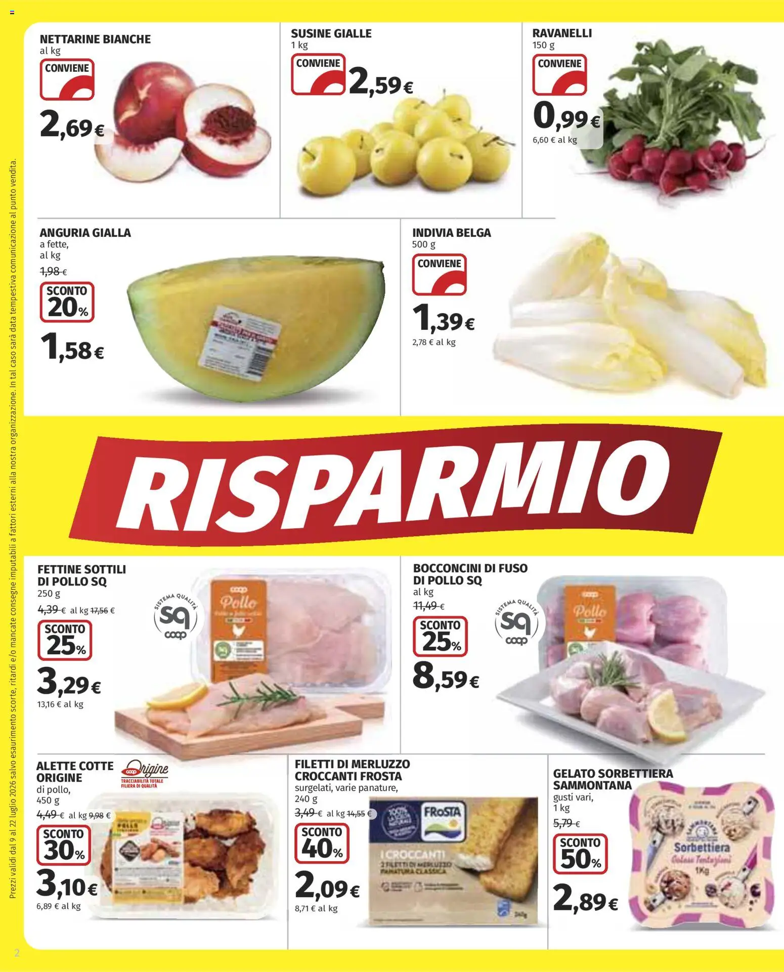 Volantino COOP del 09/07/2026 | Pagina: 2 | Prodotti: Pollo, Gelato, Anguria, Ravanelli