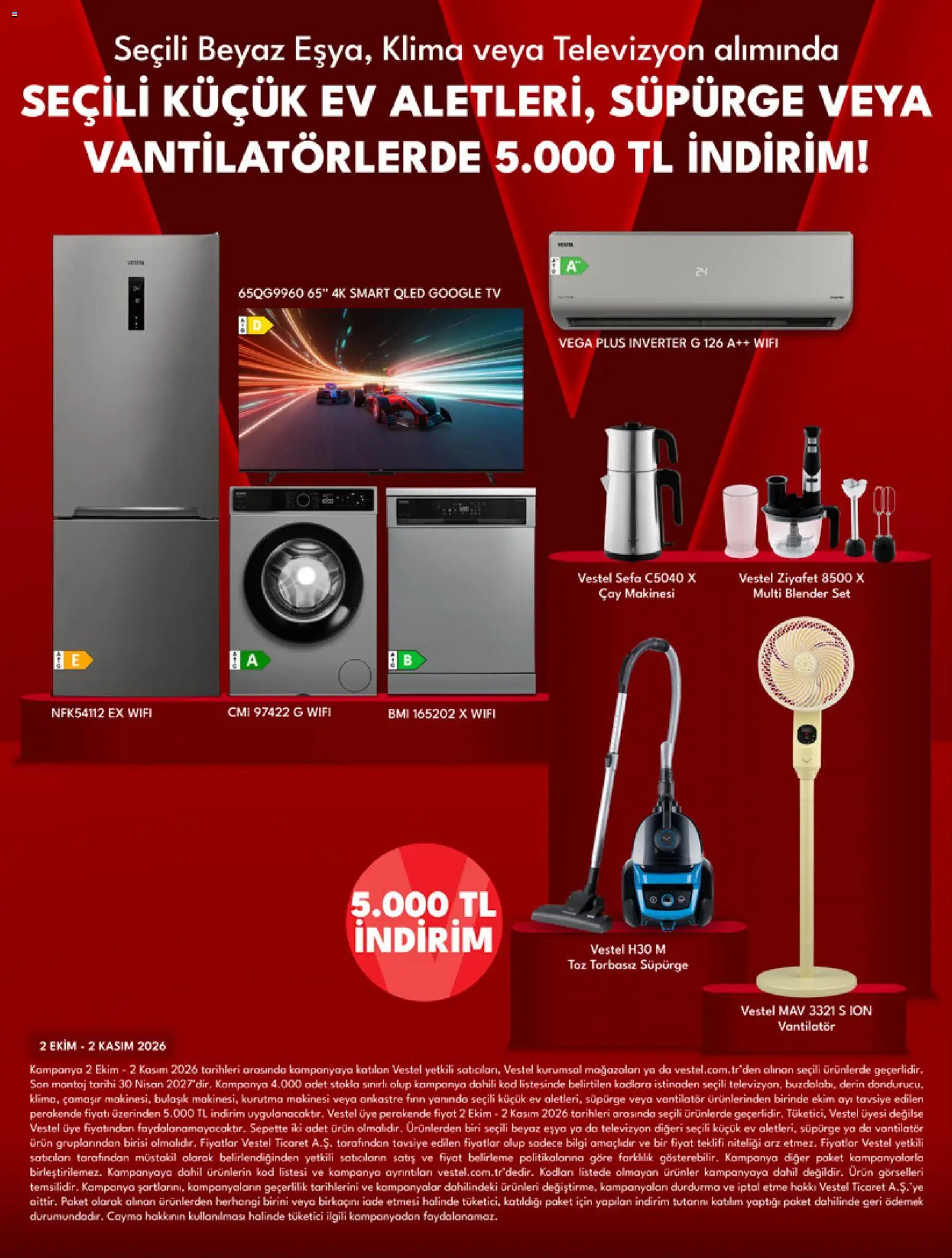 Vestel Katalog - 01 Ekim 2026 tarihinden itibaren geçerlidir | Sayfa: 7 | Ürünler: Blender, Çay, TV, Klima