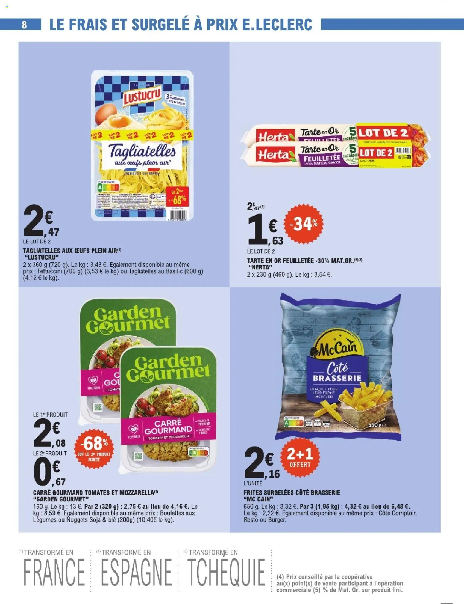 {H1} | Page: 8 | Produits: Frites surgelées, Mozzarella, Œufs, Tomates