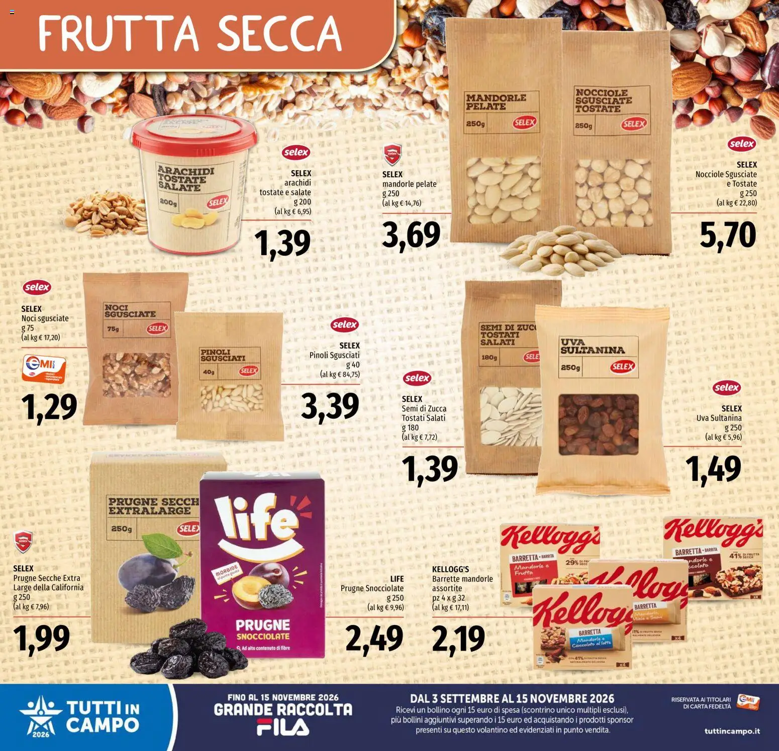 Volantino EMI del 01/10/2026 | Pagina: 12 | Prodotti: Frutta secca, Prugne secche, Nocciole, Zucca
