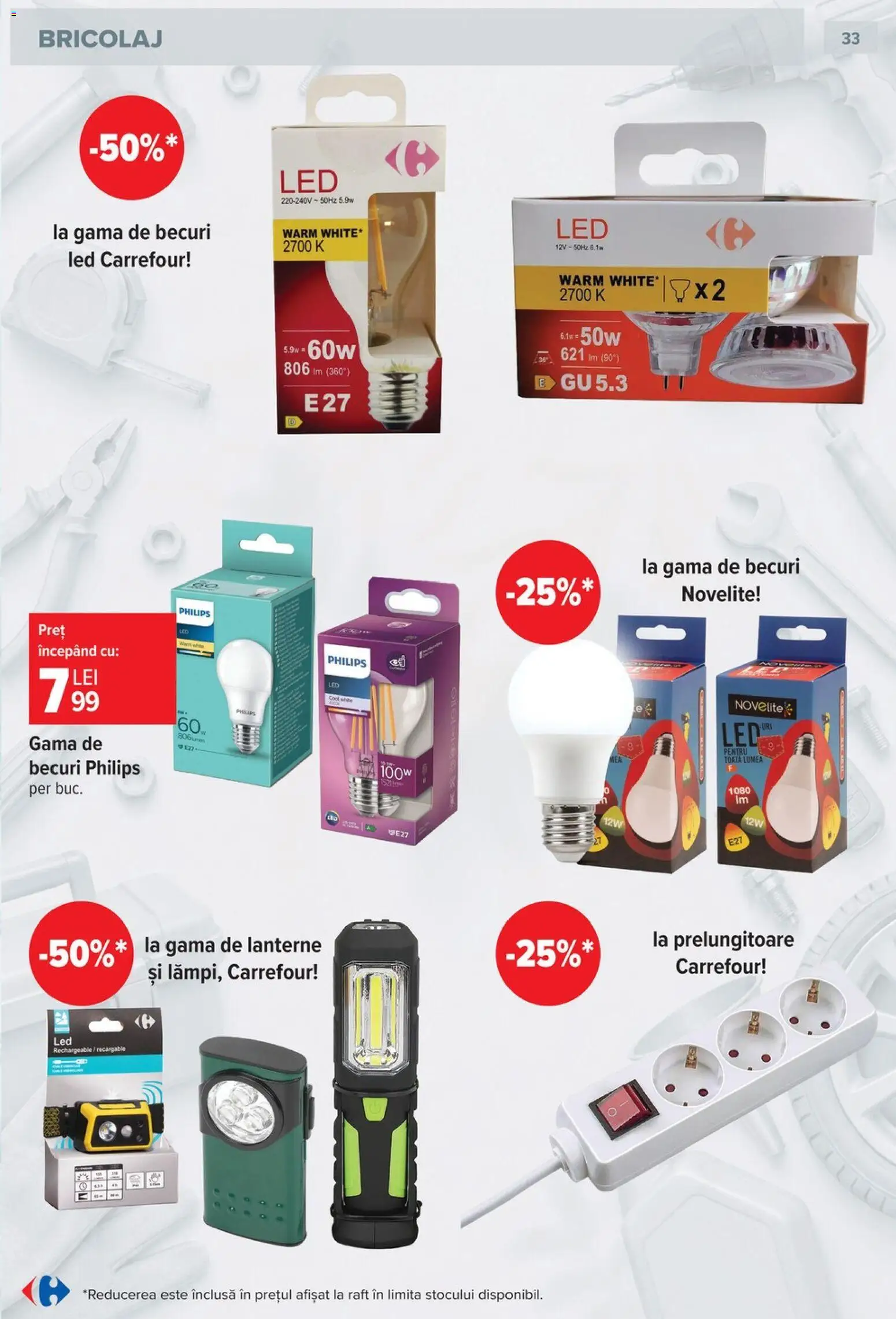 Noul catalog Carrefour – valabil de la 23.09.2026 | Pagină: 33 | Produse: Lanterne, Philips, Raft, LED