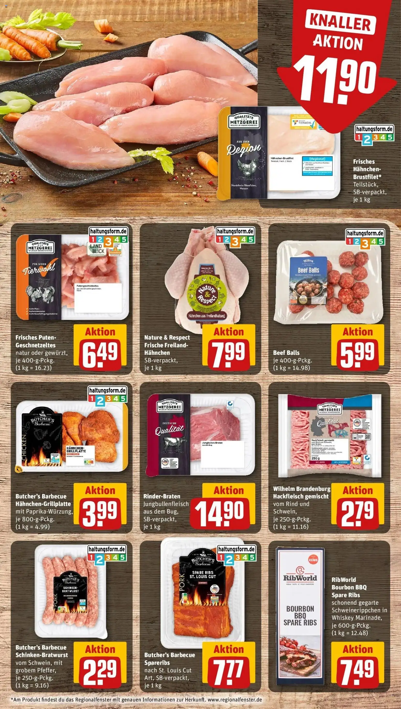 REWE Prospekt ab 17.08.2026 zum Blättern » Angebote | Seite: 12 | Produkte: Hahnchen, Spare ribs, Bourbon, Hackfleisch