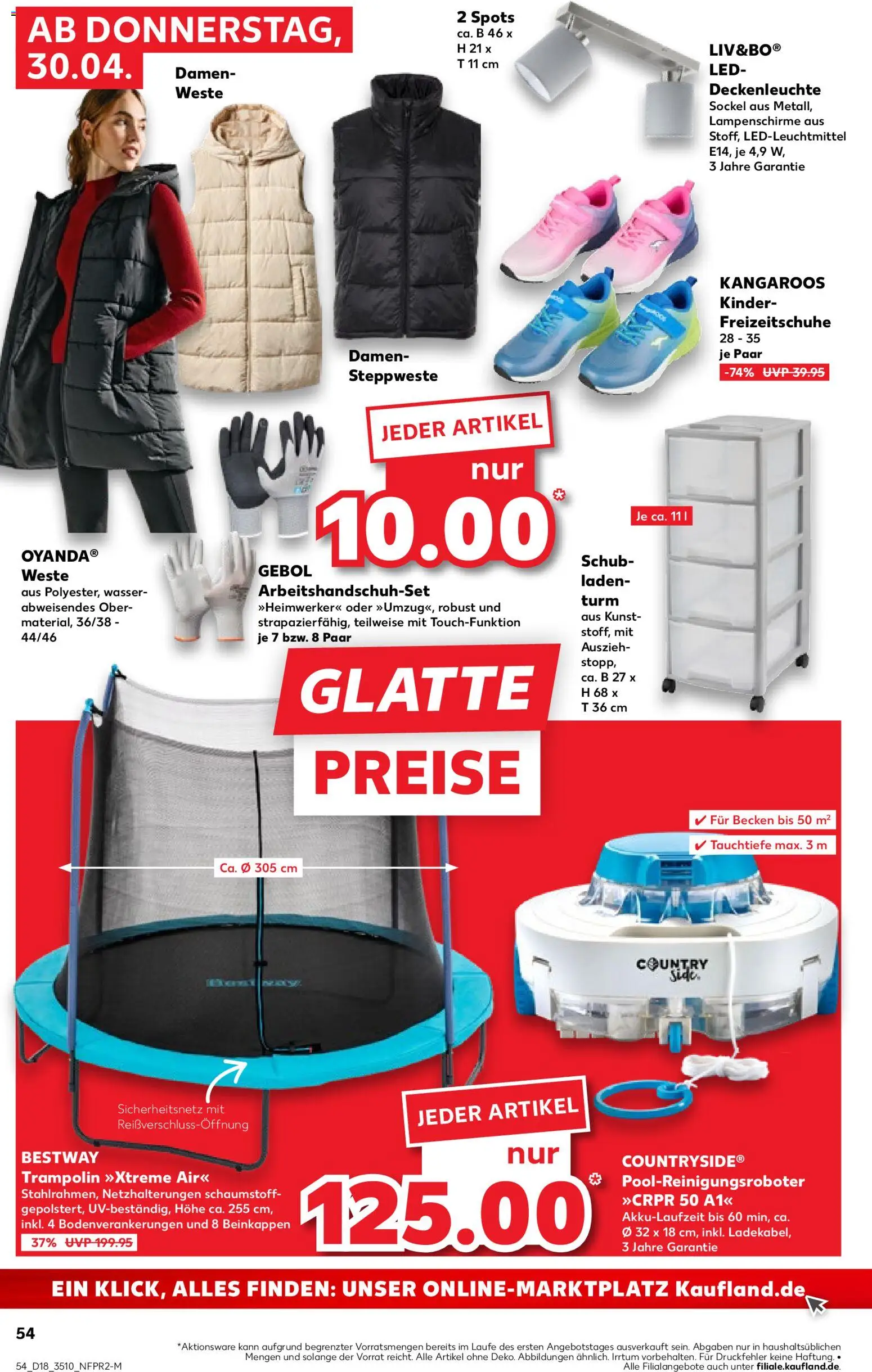 Kaufland Prospekt Zeitz	 – gültig ab 30.04.2026 | Seite: 54 | Produkte: Steppweste, Trampoline, Wasser, Weste