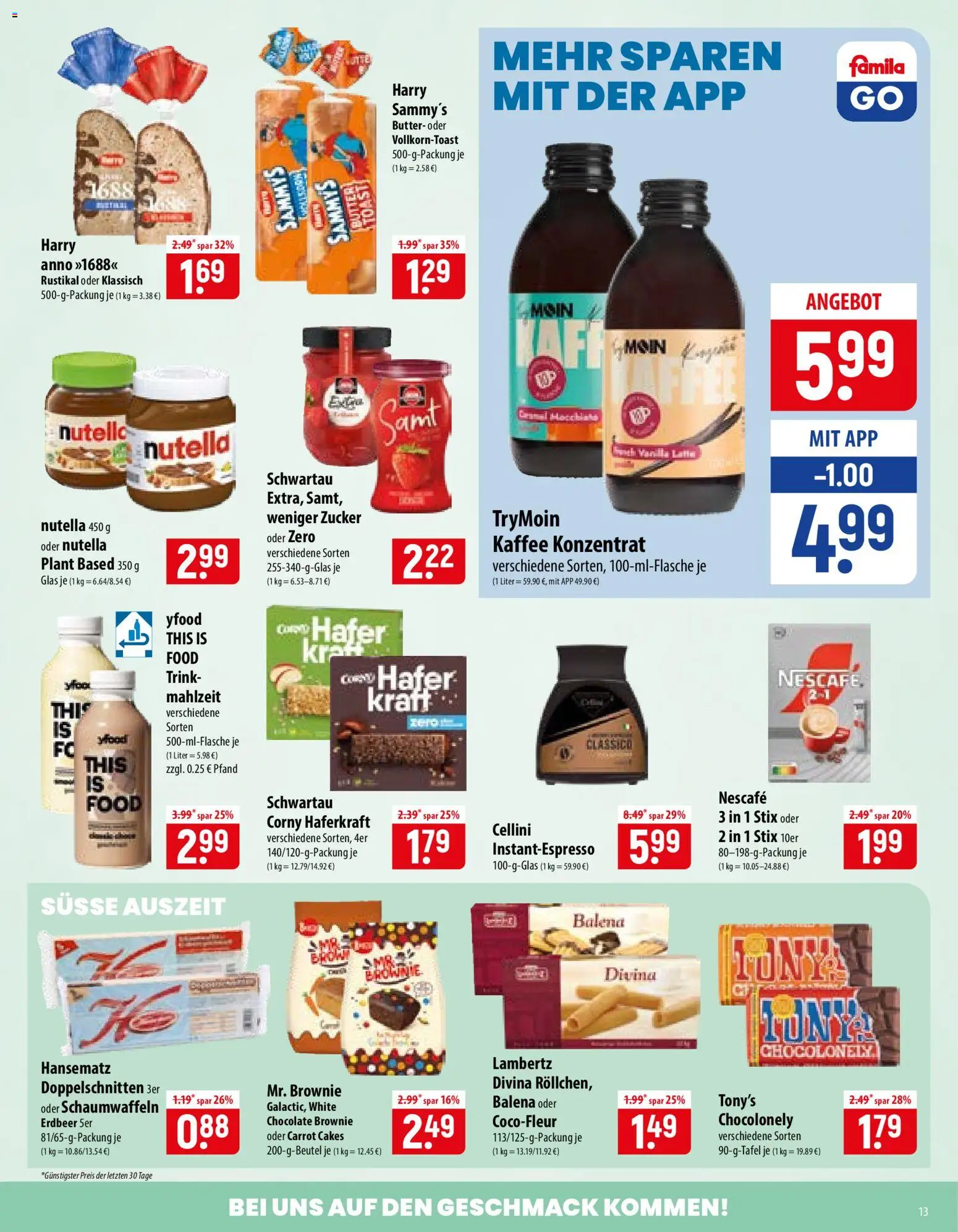 Famila Prospekt – gültig ab 24.08.2026 | Seite: 13 | Produkte: Toast, Nutella, YFood, Zucker