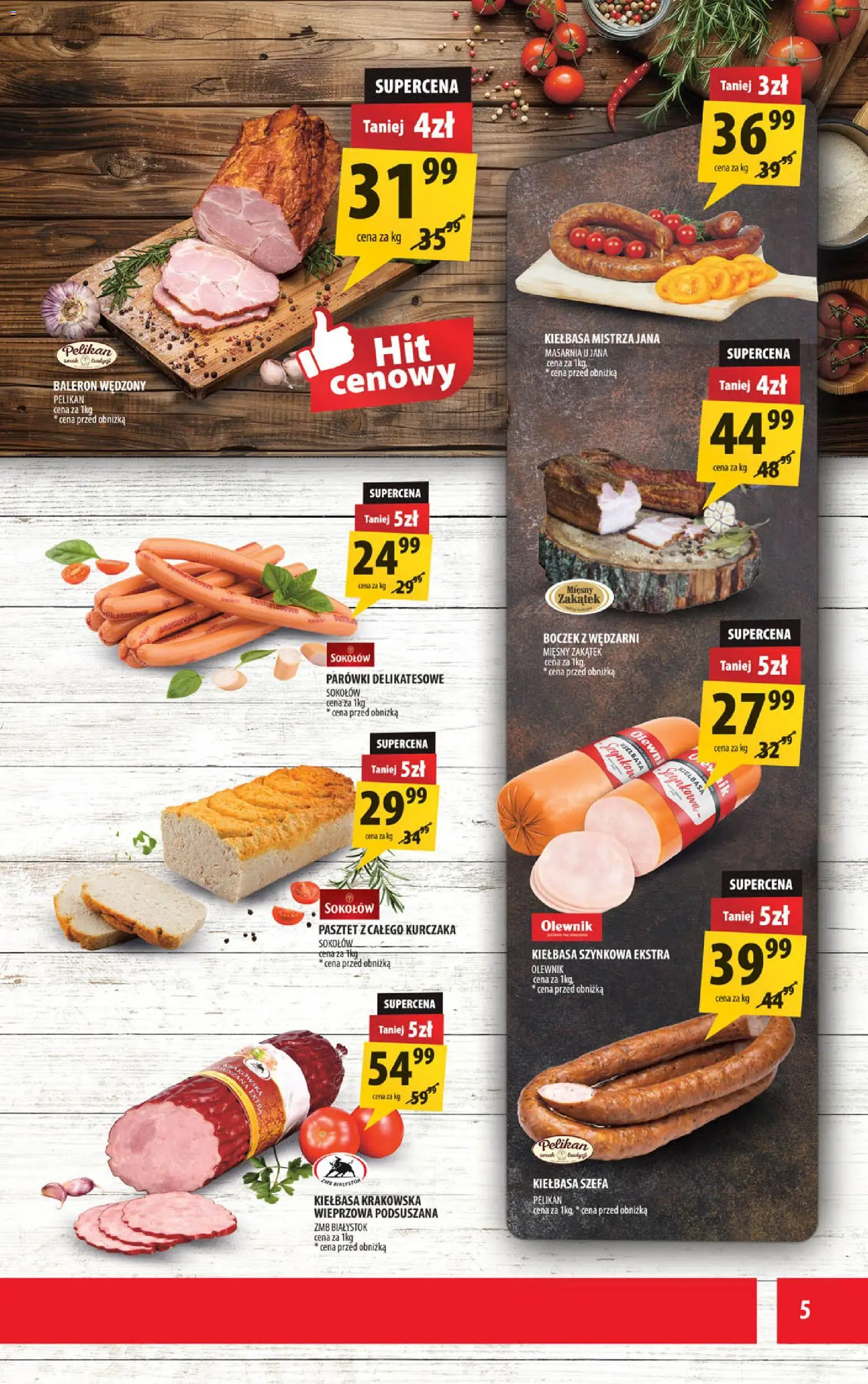 Arhelan gazetka od 31.07.2026 | Strona: 5 | Produkty: Kiełbasa, Parówki, Kiełbasa krakowska, Boczek