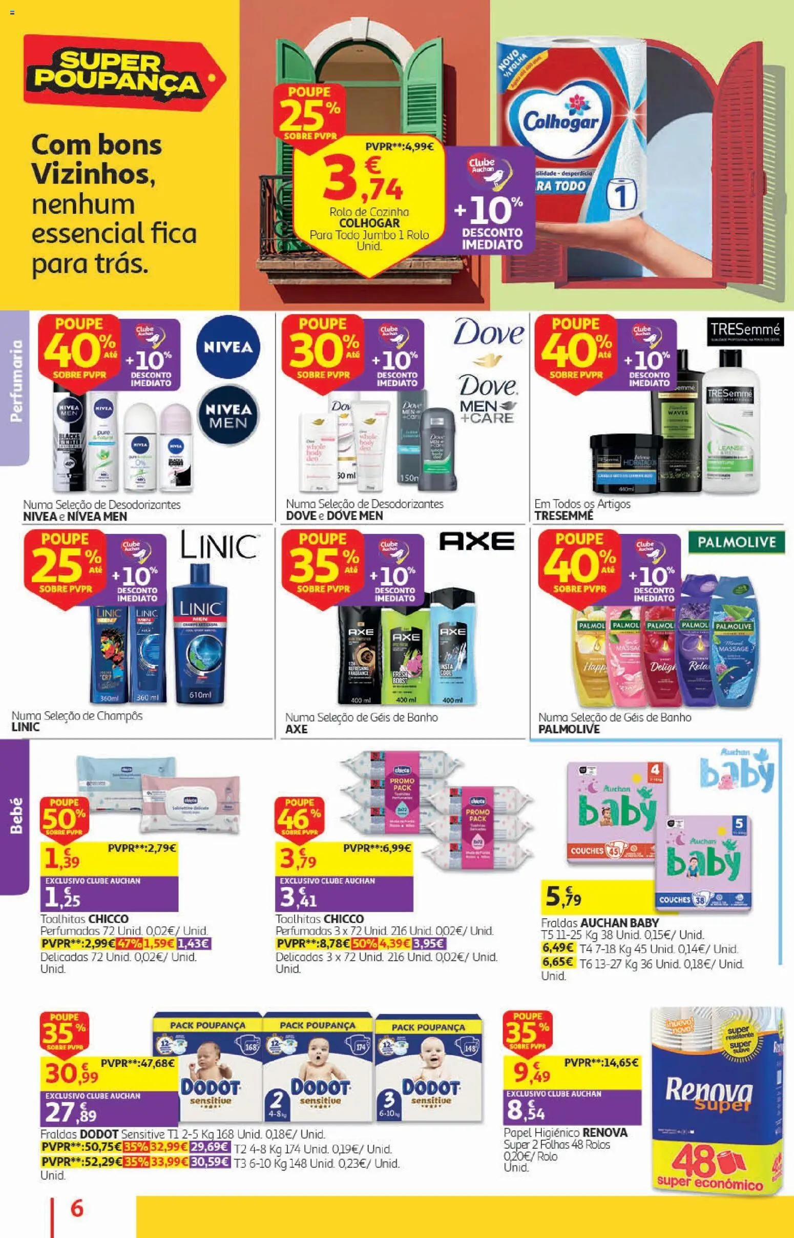 Auchan folheto │ válido de 19/08/2026 | Página: 6 | Produtos: Papel higiénico, Fraldas, Fraldas dodot, Banho
