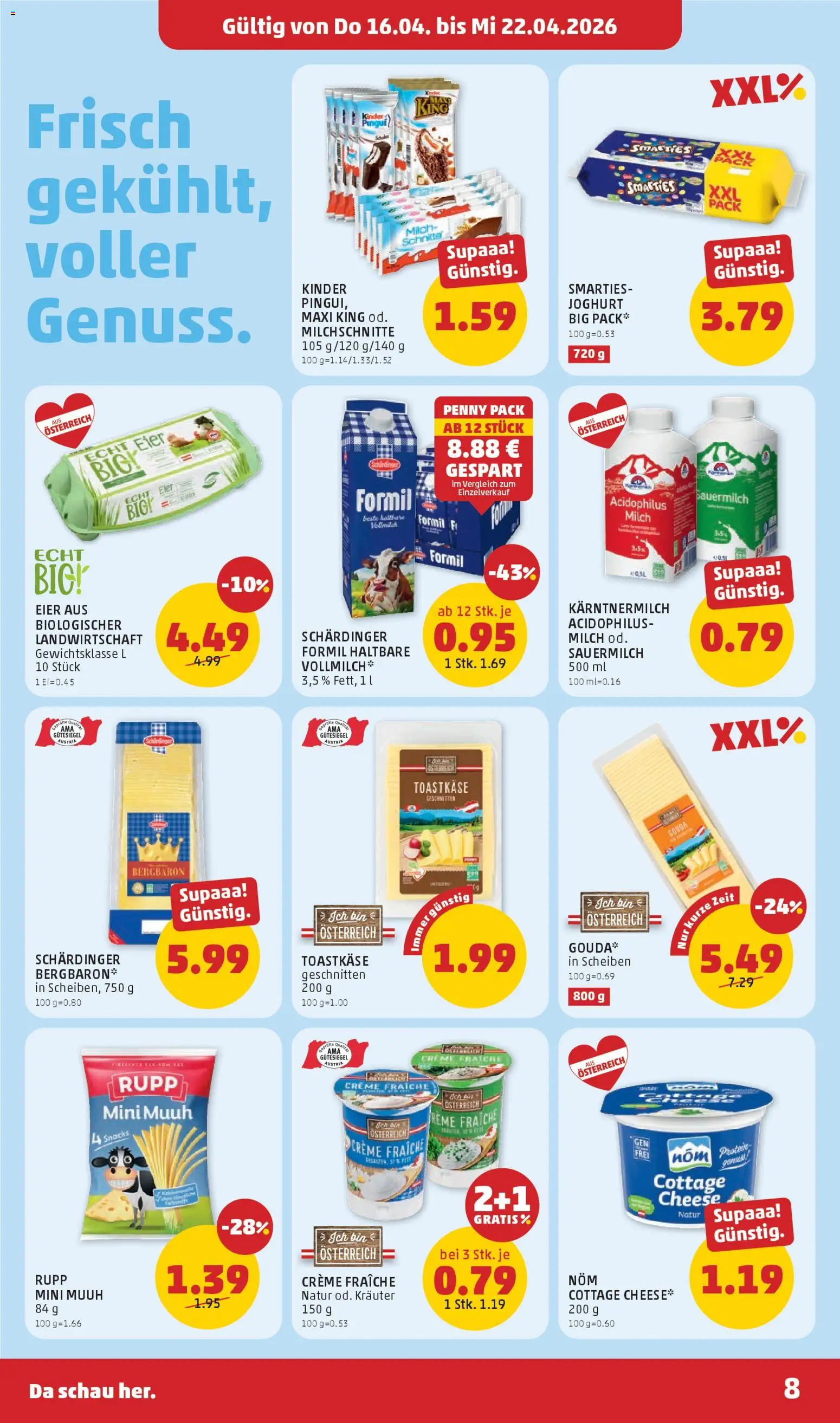 Penny Markt - Flugblatt gültig ab 16.04.2026 | Seite: 8 | Produkte: Milch, Creme, Joghurt, Eier