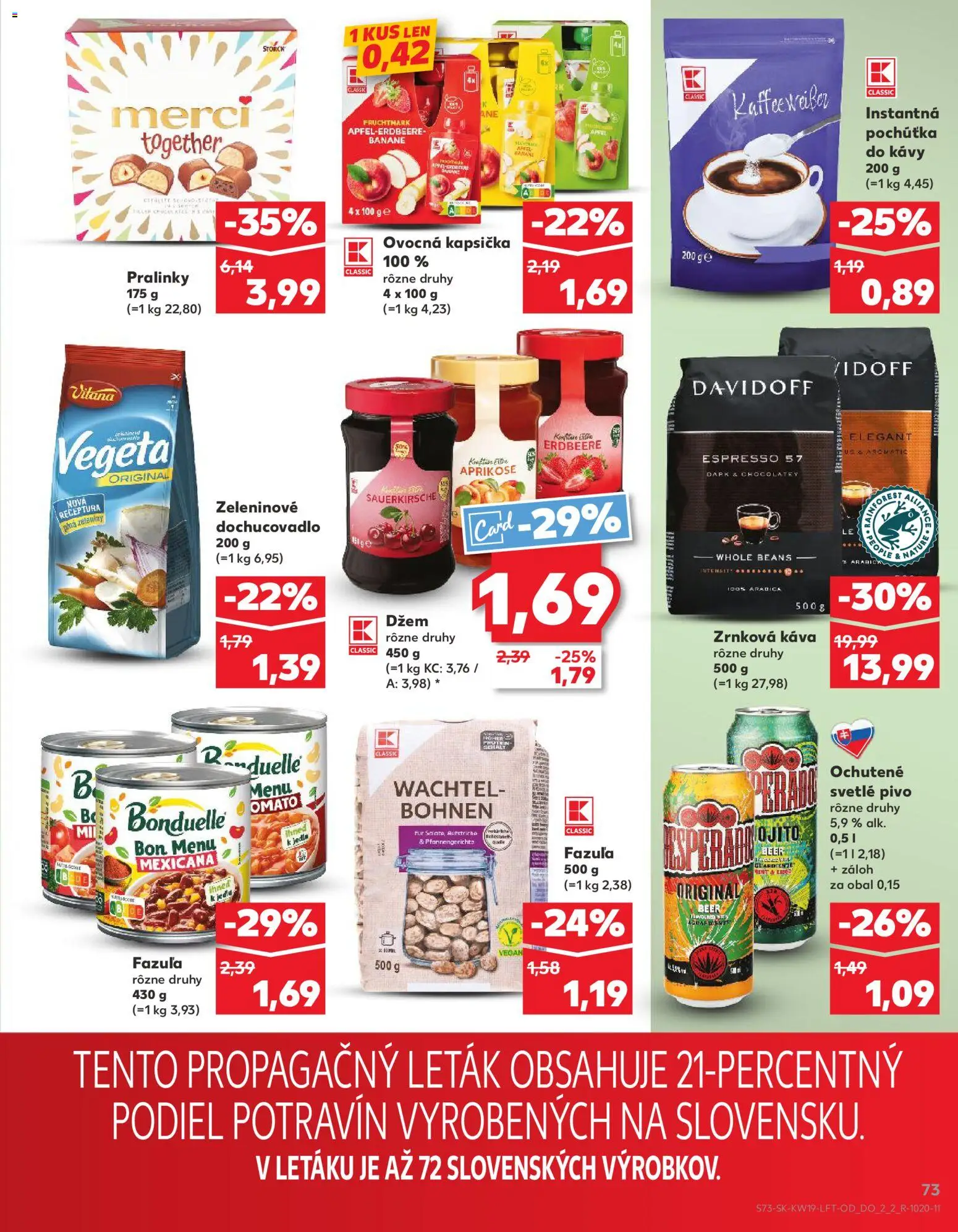 Nové Kaufland akcie – leták je platný od 07.05.2026 | Strana: 73 | Produkty: Pivo, Káva, Merci, Zrnková káva