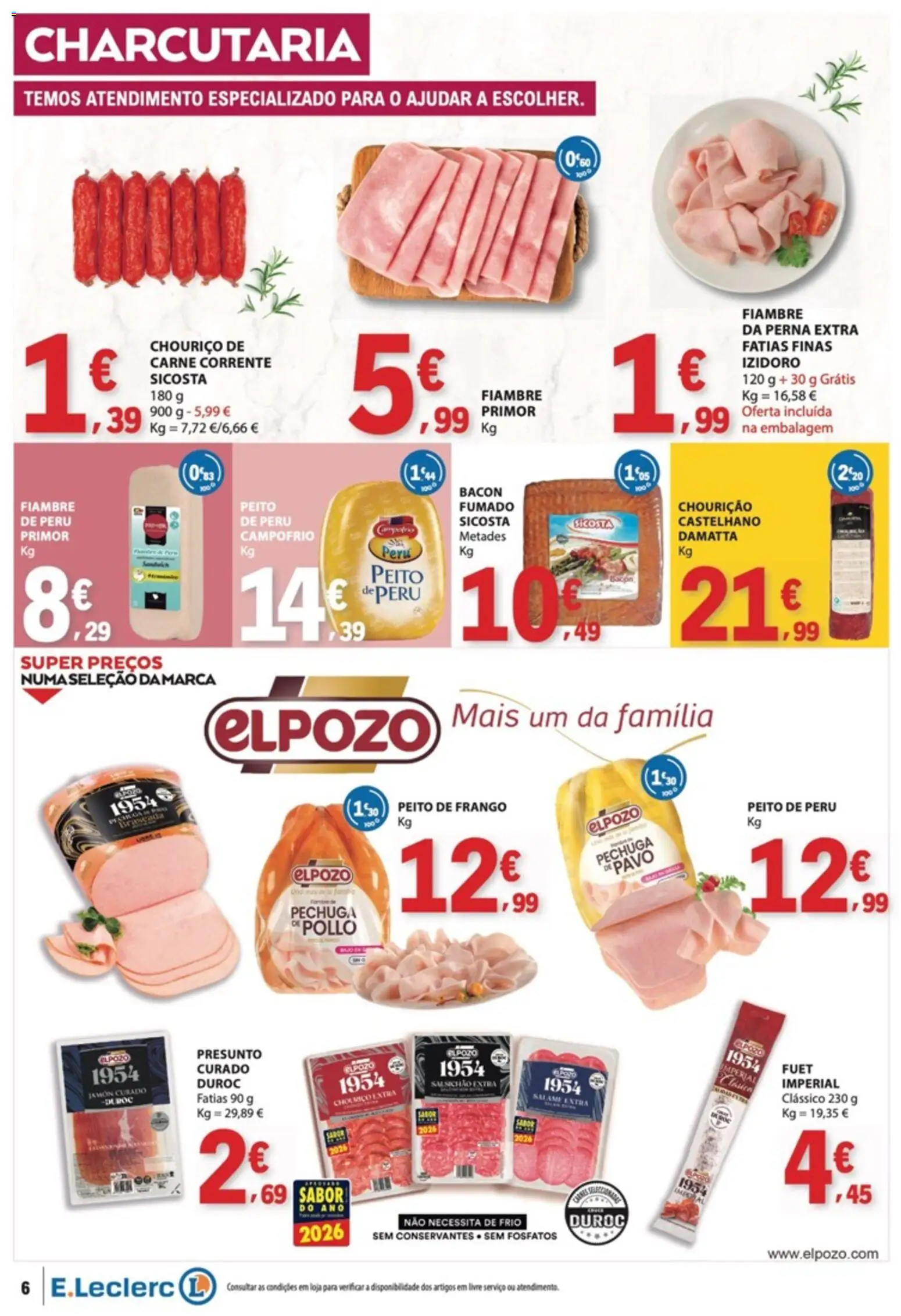 E.Leclerc folheto │ válido de 13/08/2026 | Página: 6 | Produtos: Peito de frango, Peru, Salame, Carne
