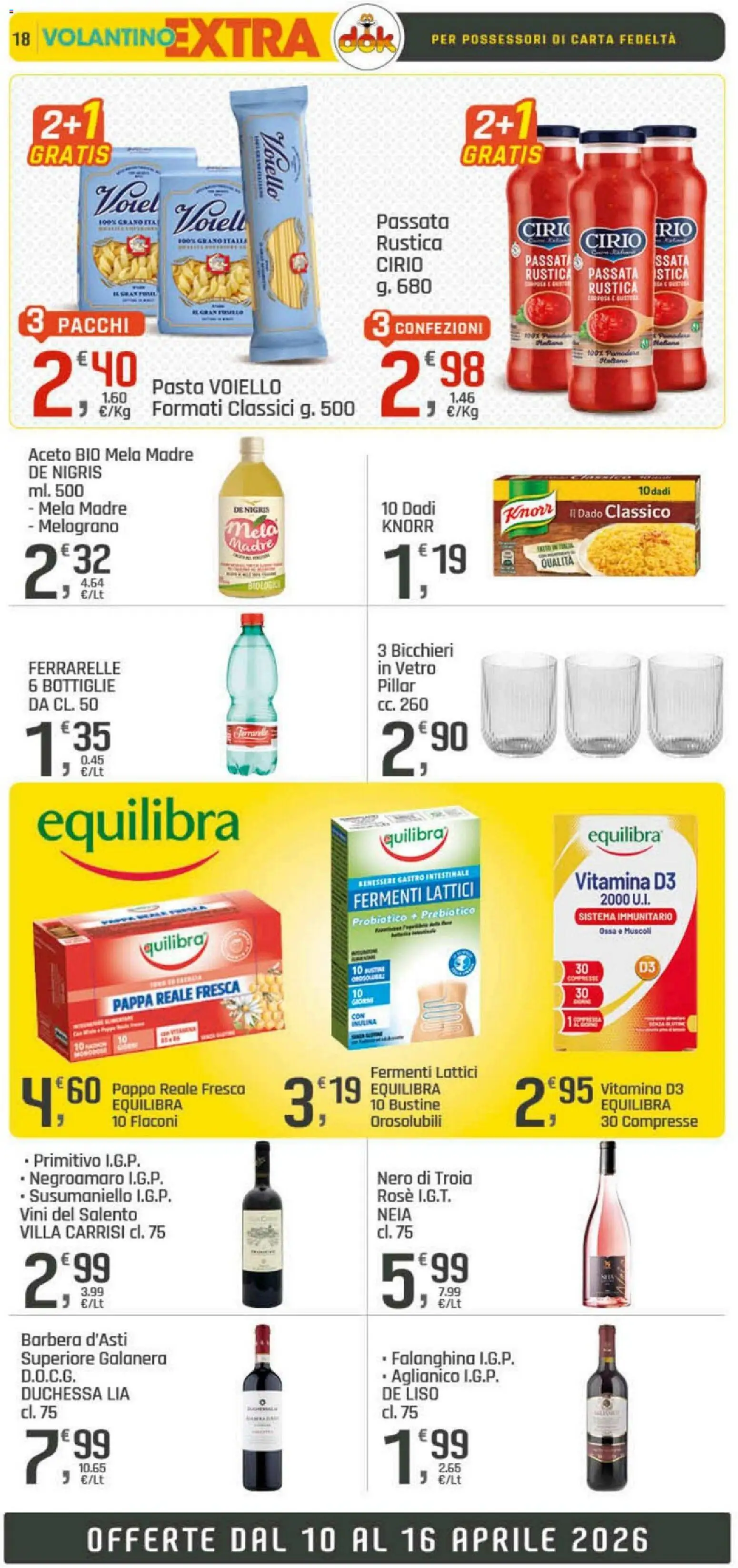Volantino DOK del 10.04.2026 | Pagina: 18 | Prodotti: Pasta, Aceto, Ferrarelle