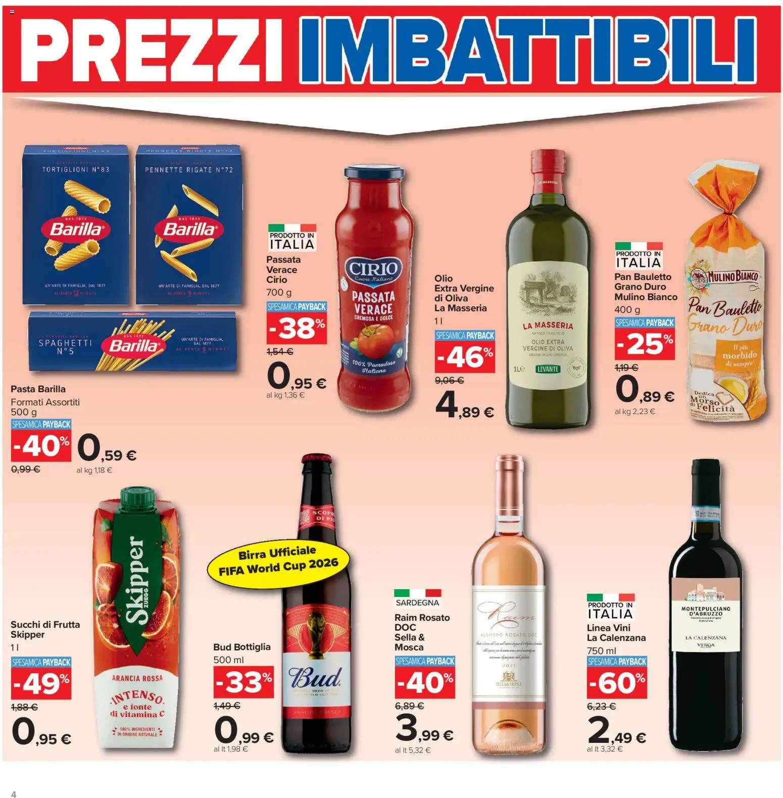 Volantino Carrefour del 16.06.2026 | Pagina: 4 | Prodotti: Frutta, Pasta, Arancia, Pennette