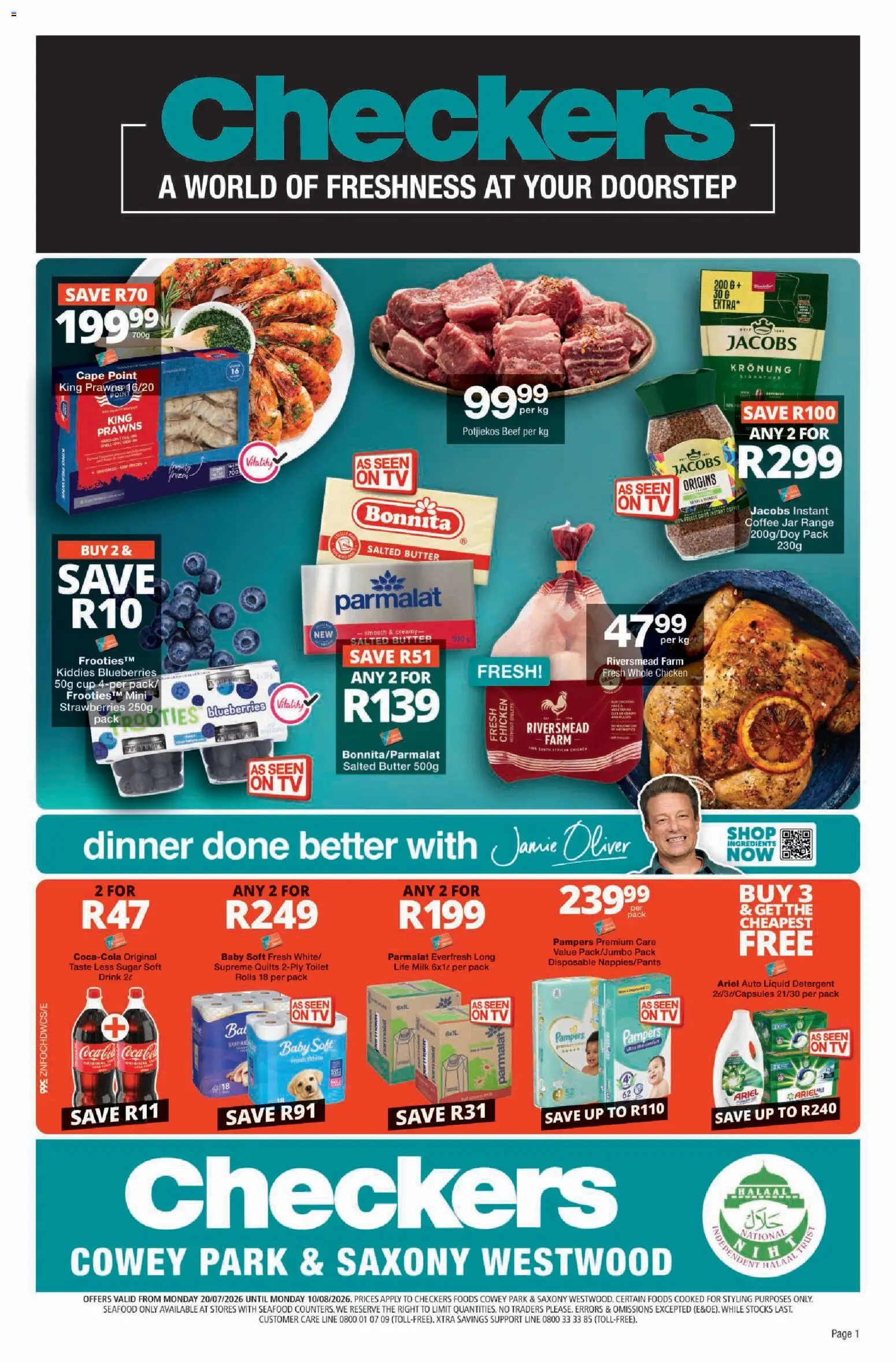 New Checkers catalogue – valid from 20/07/2026 | Page: 1 | Products: Toilet, Strawberries, Detergent, Seafood