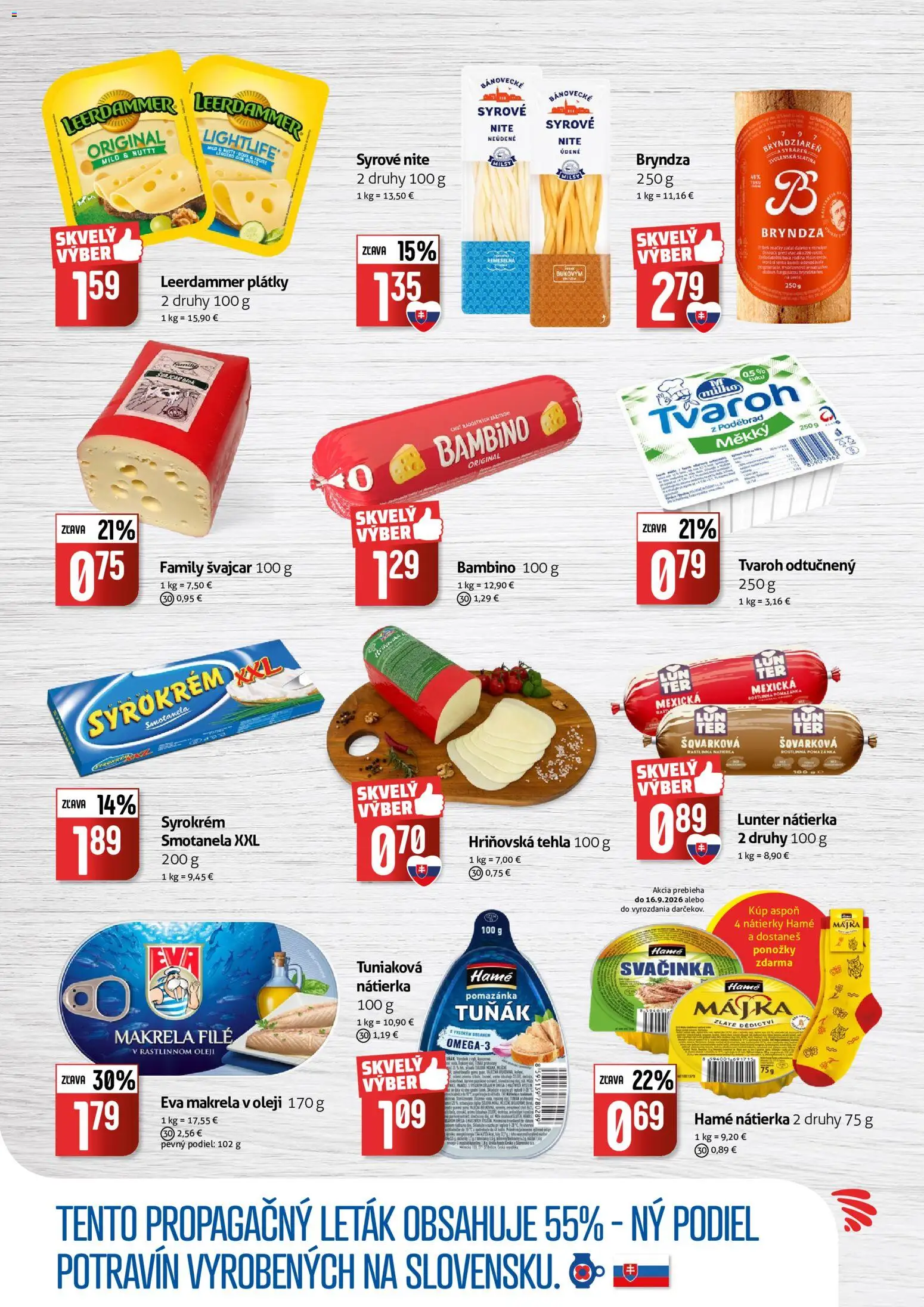 Nové COOP Jednota akcie – leták je platný od 26.08.2026 | Strana: 4 | Produkty: Makrela, Nátierka, Mäso, Ponožky