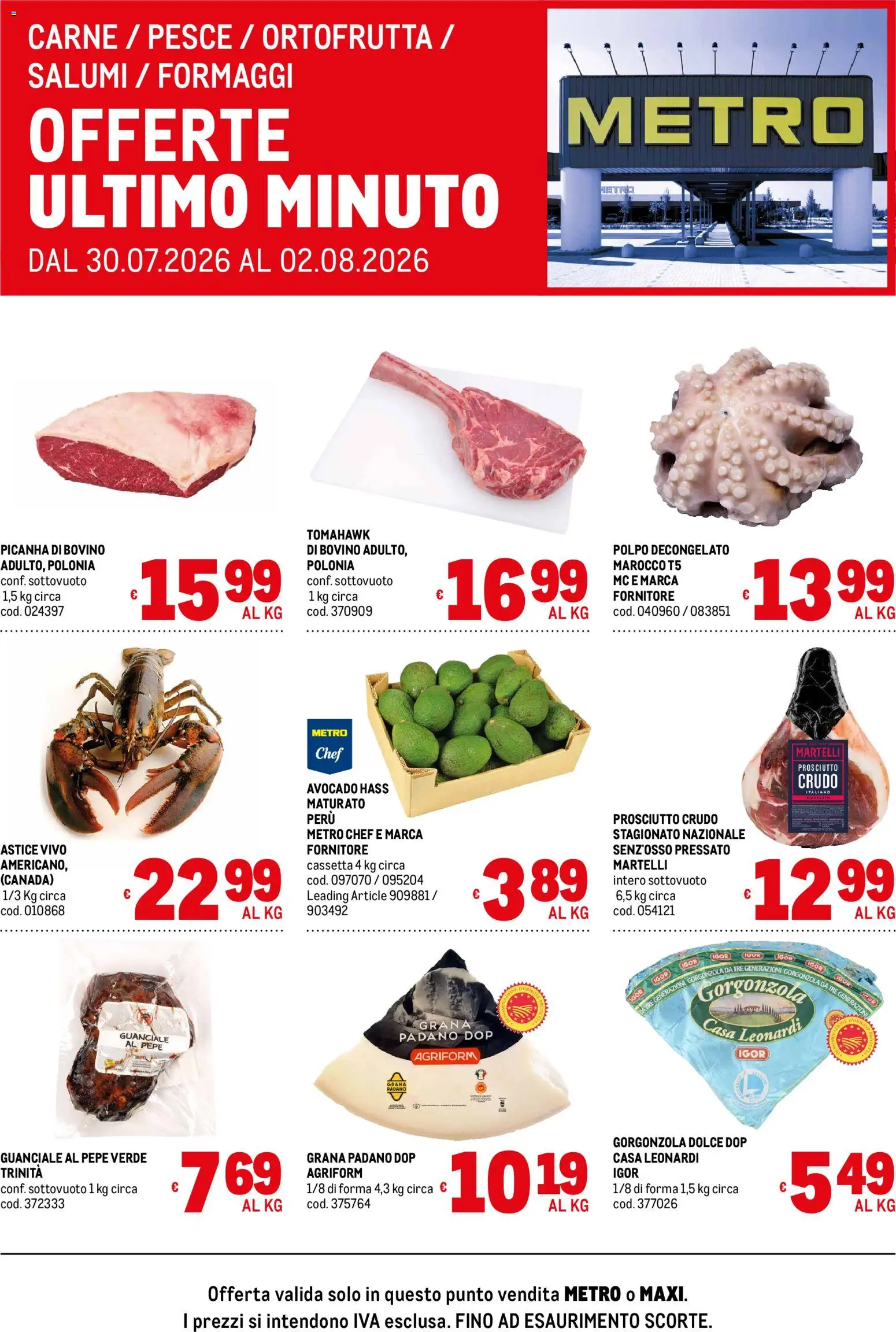 Volantino Metro del 30/07/2026 | Pagina: 1 | Prodotti: Bovino, Pesce, Prosciutto, Astice