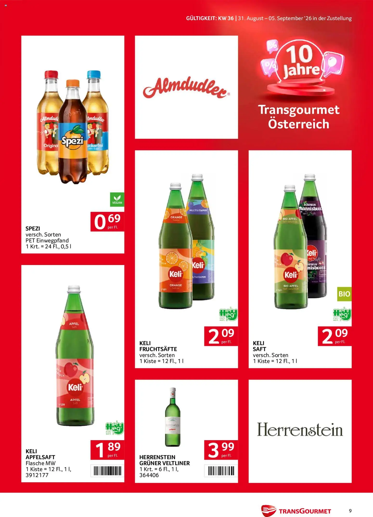 Transgourmet Zustellaktion gültig ab 31.08.2026 | Seite: 9 | Produkte: Apfelsaft, Saft, Äpfel, Multivitamin