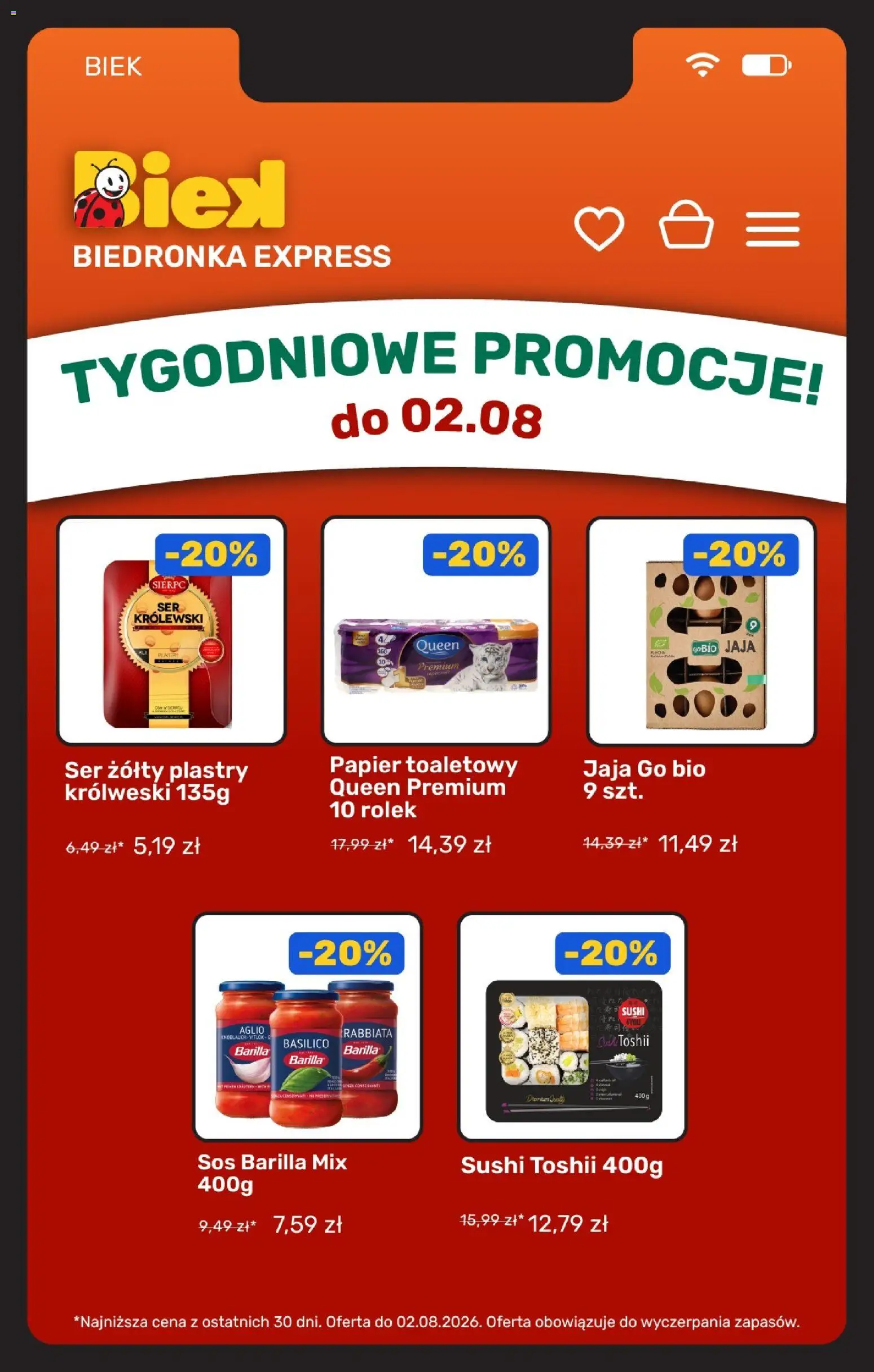 Biedronka gazetka - Biek od 31.07.2026 | Strona: 6 | Produkty: Ser żółty, Papier toaletowy, Sushi, Sos
