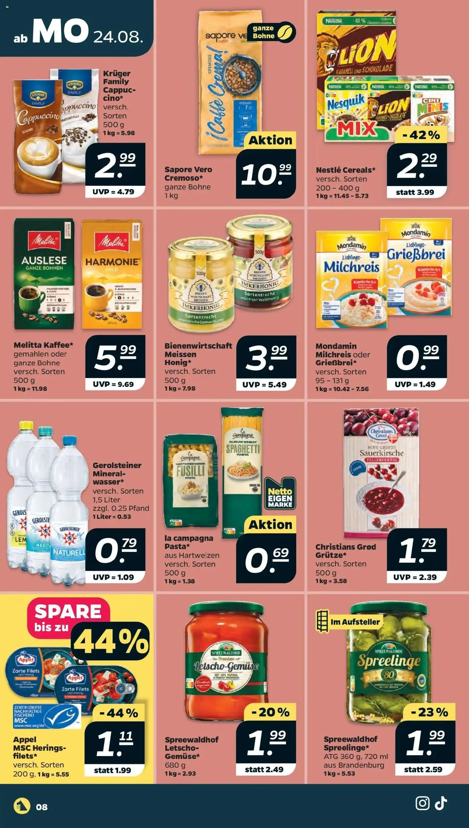 Netto Aktueller Prospekt ab 23.08.2026 → Angebote nächste Woche | Seite: 10 | Produkte: Melitta, Nesquik, Schokolade, Gerolsteiner