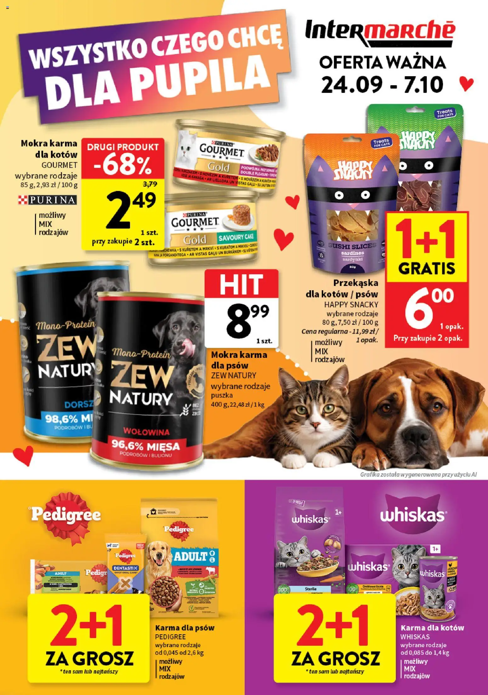 Intermarche gazetka - Wszystko czego chcę dla pupila od 24.09.2026 | Strona: 1 | Produkty: Whiskas, Pedigree, Karma dla psów, Karma