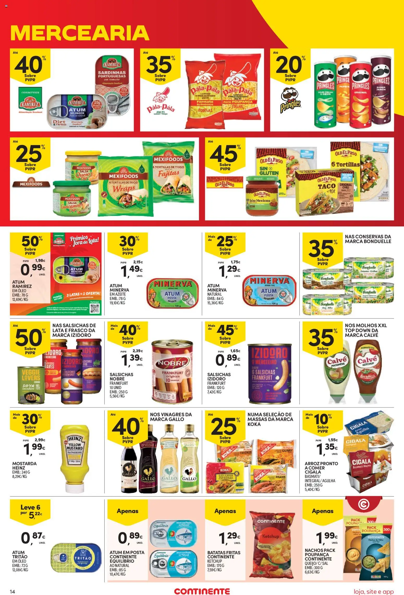 Continente Semanal Continente Bom Dia │ válido de 04/08/2026 | Página: 14 | Produtos: Top, Sardinhas, Tomate, Proteina